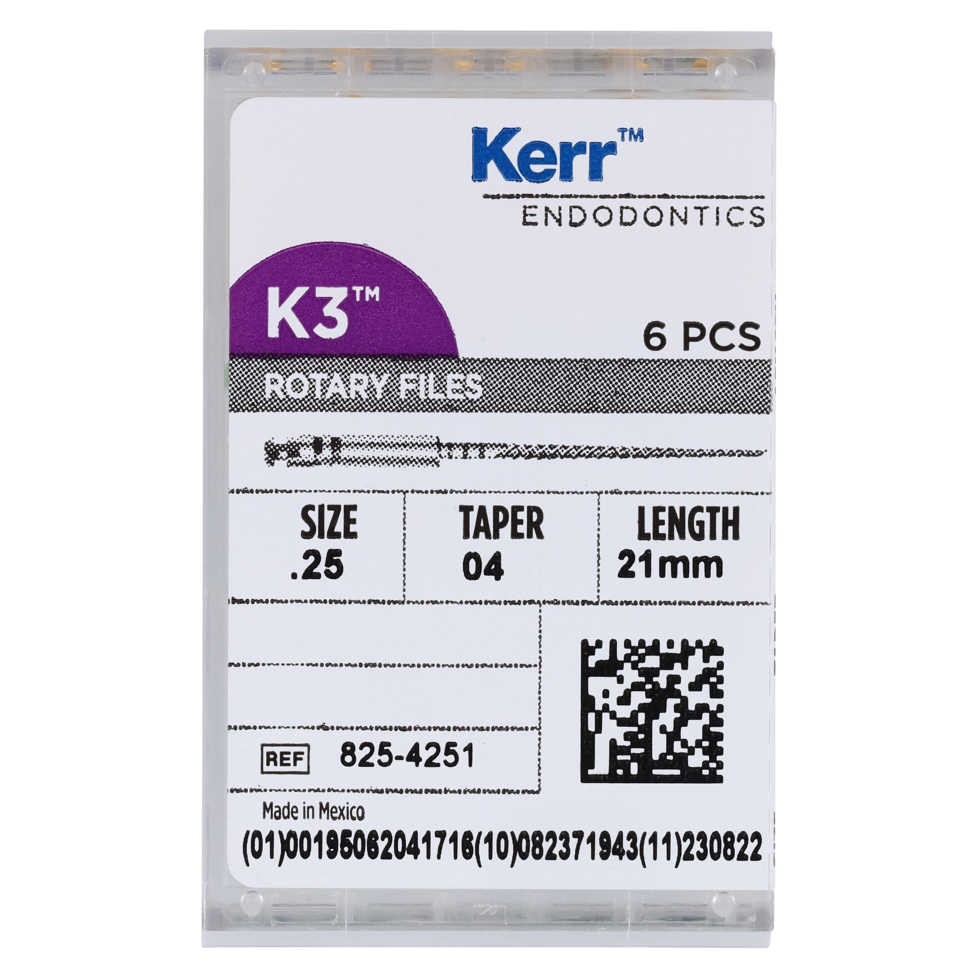K3 Nickel-Titanium Rotary Endodontic Files, 21 mm, #25, .04 Taper, Red, 6/Pk, 825-4251 thumbnail 5