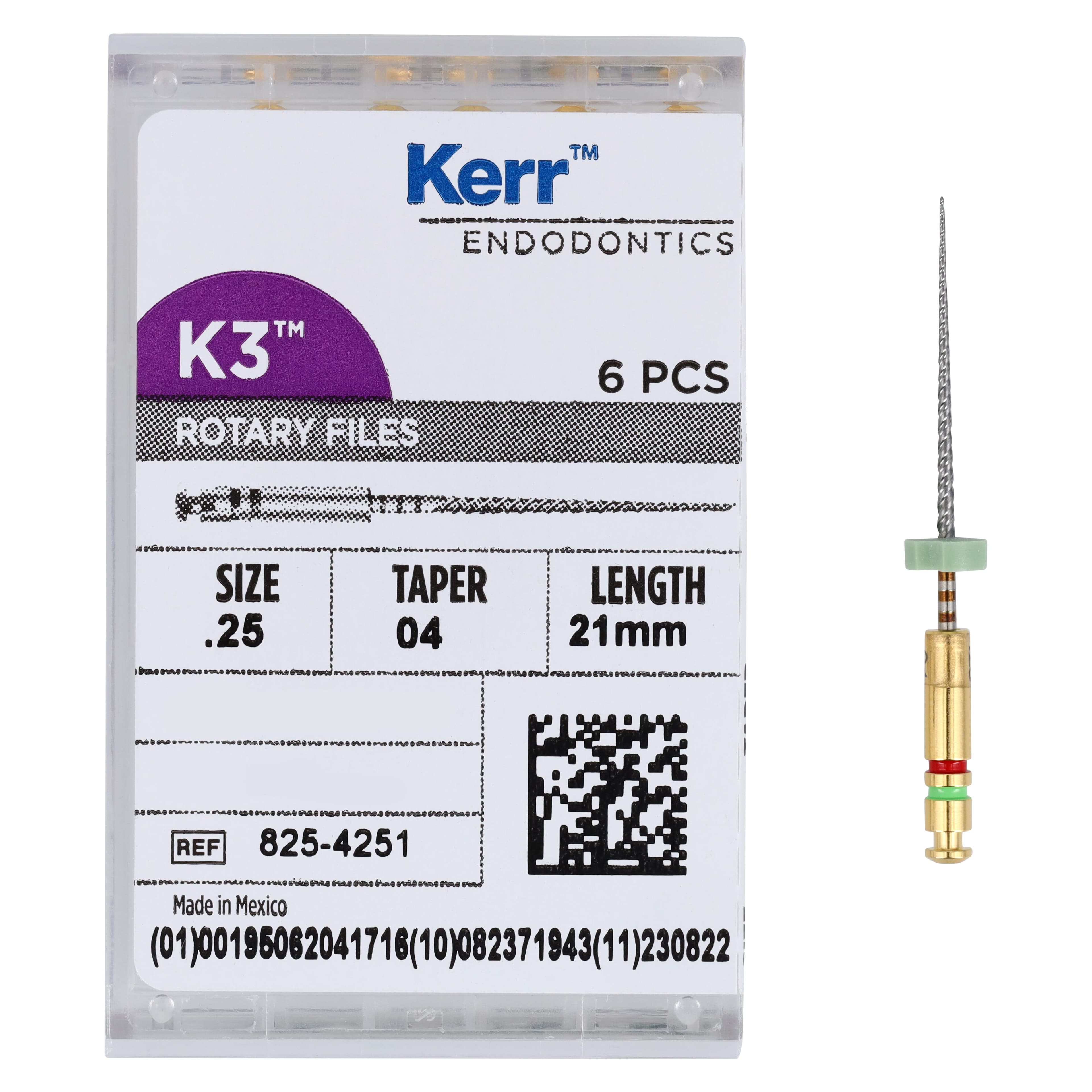 K3 Nickel-Titanium Rotary Endodontic Files, 21 mm, #25, .04 Taper, Red, 6/Pk, 825-4251 thumbnail 4