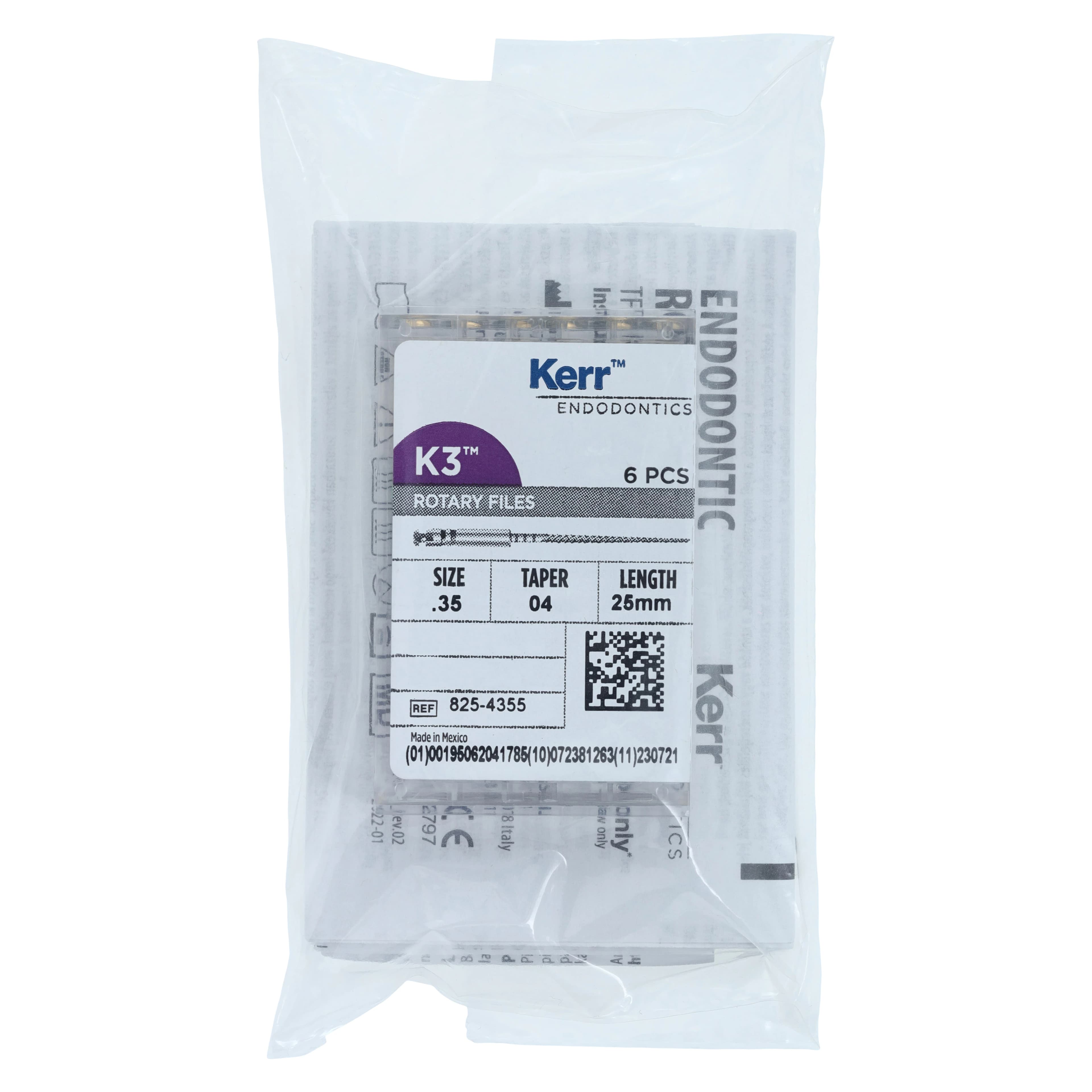 K3 Nickel-Titanium Rotary Endodontic Files, 25 mm, .04 Taper, #35, Green, 6/Pk, 825-4355 - K3 Rotary Nickel Titanium Files 25 mm - Image 1