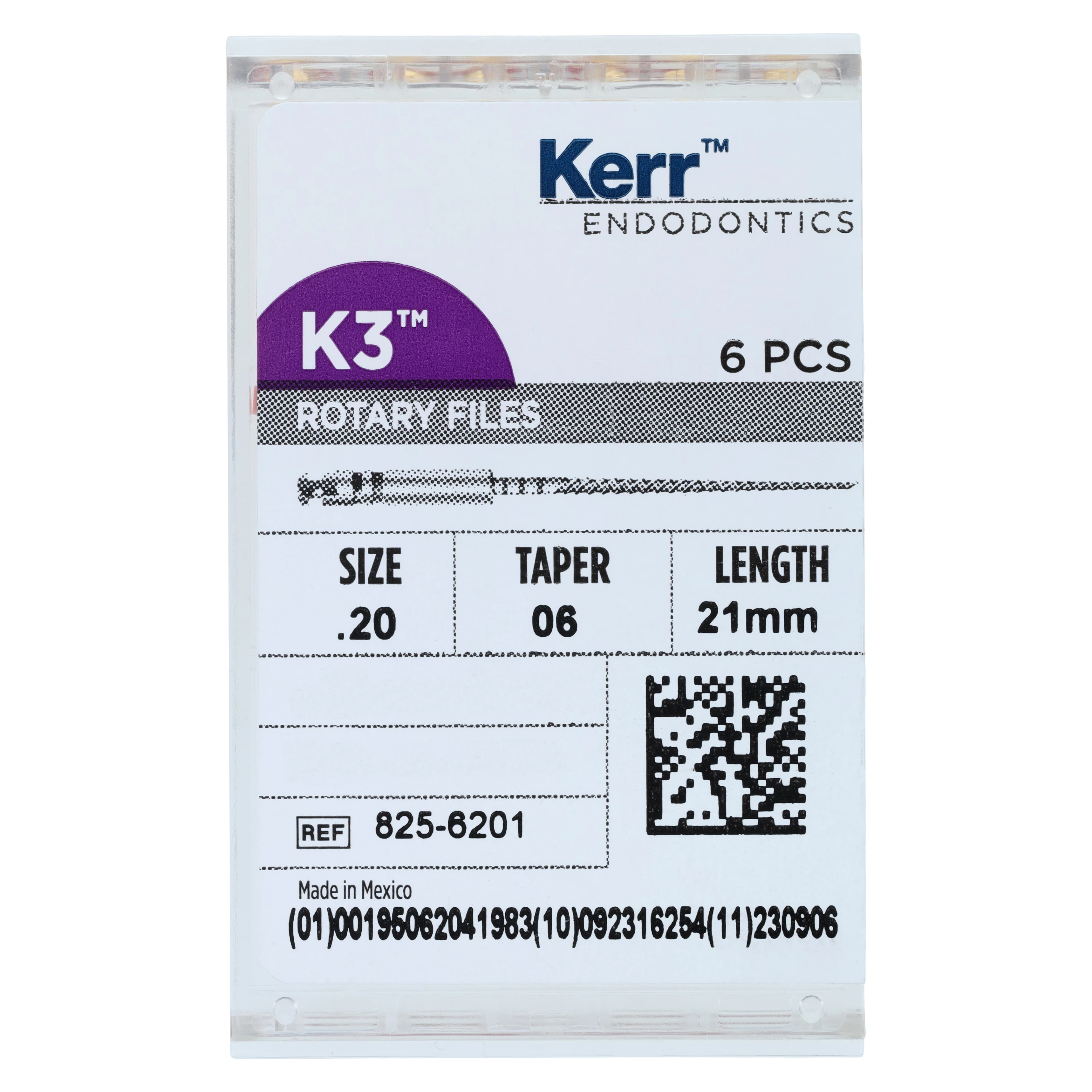 K3 Nickel-Titanium Rotary Endodontic Files, 21 mm, #20, .06 Taper, Yellow, 6/Pk, 825-6201 thumbnail 5