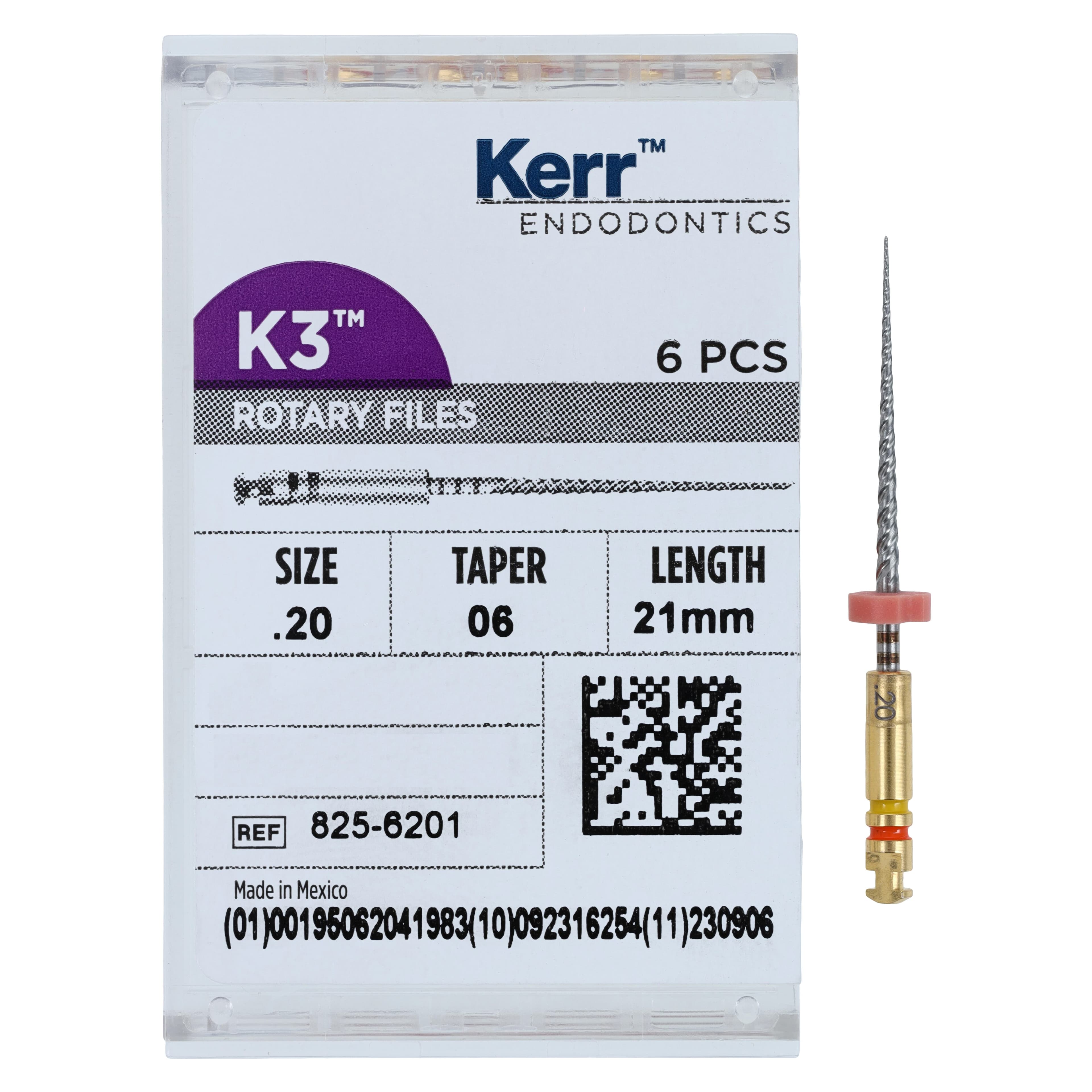 K3 Nickel-Titanium Rotary Endodontic Files, 21 mm, #20, .06 Taper, Yellow, 6/Pk, 825-6201 thumbnail 4
