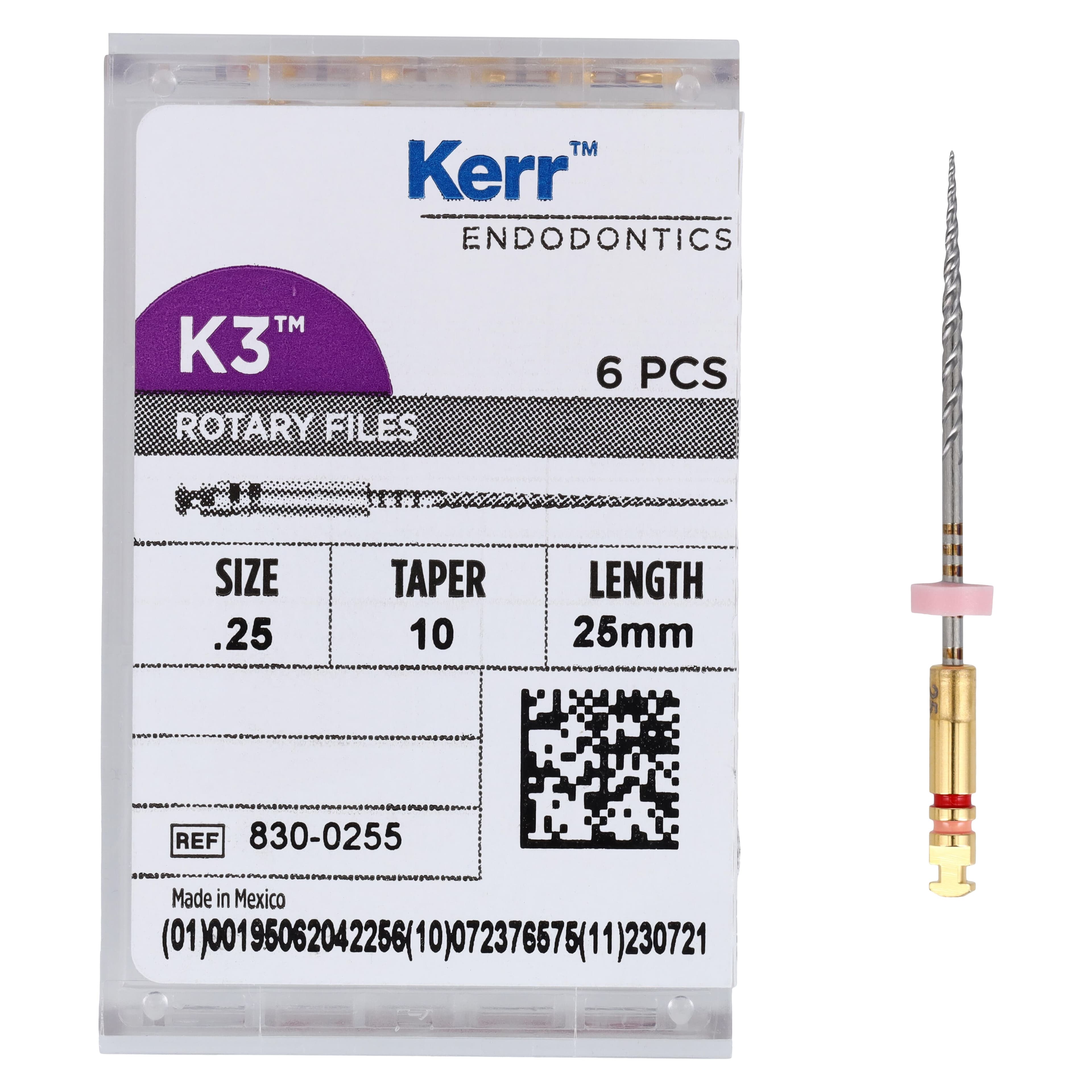K3 Nickel-Titanium Rotary Endodontic File, #25, .10 Taper, 25mm, Red, 6/Pk, 830-0255 thumbnail 4
