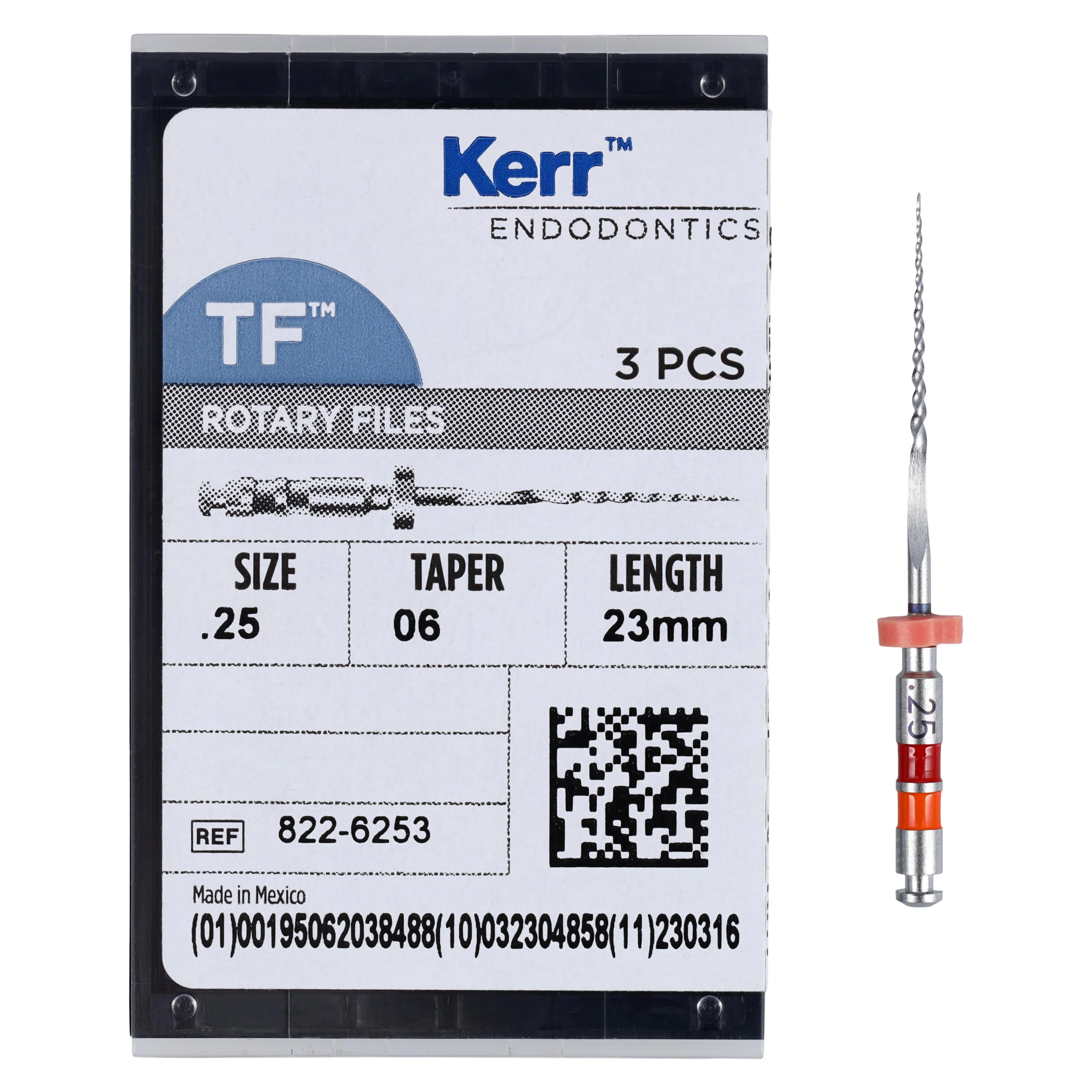 Kerr TF Twisted Nickel-Titanium Rotary File, 23 mm, 0.06 Taper, #25, Red, 3/Pk, 822-6253 thumbnail 5