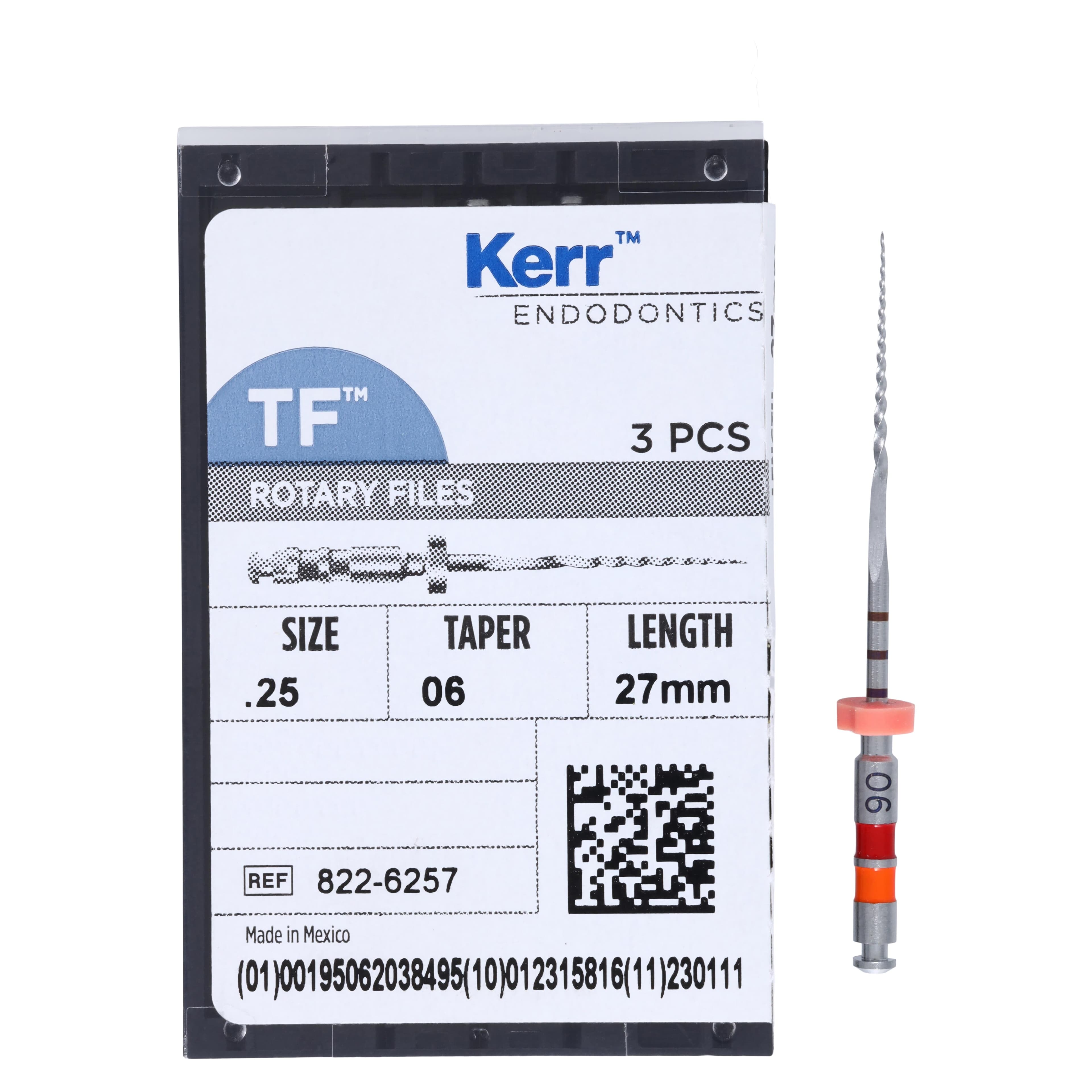 Kerr TF Twisted Nickel-Titanium Rotary File, 27 mm, 0.06 Taper, Size #25, Red, 3/Pk, 822-6257 thumbnail 5