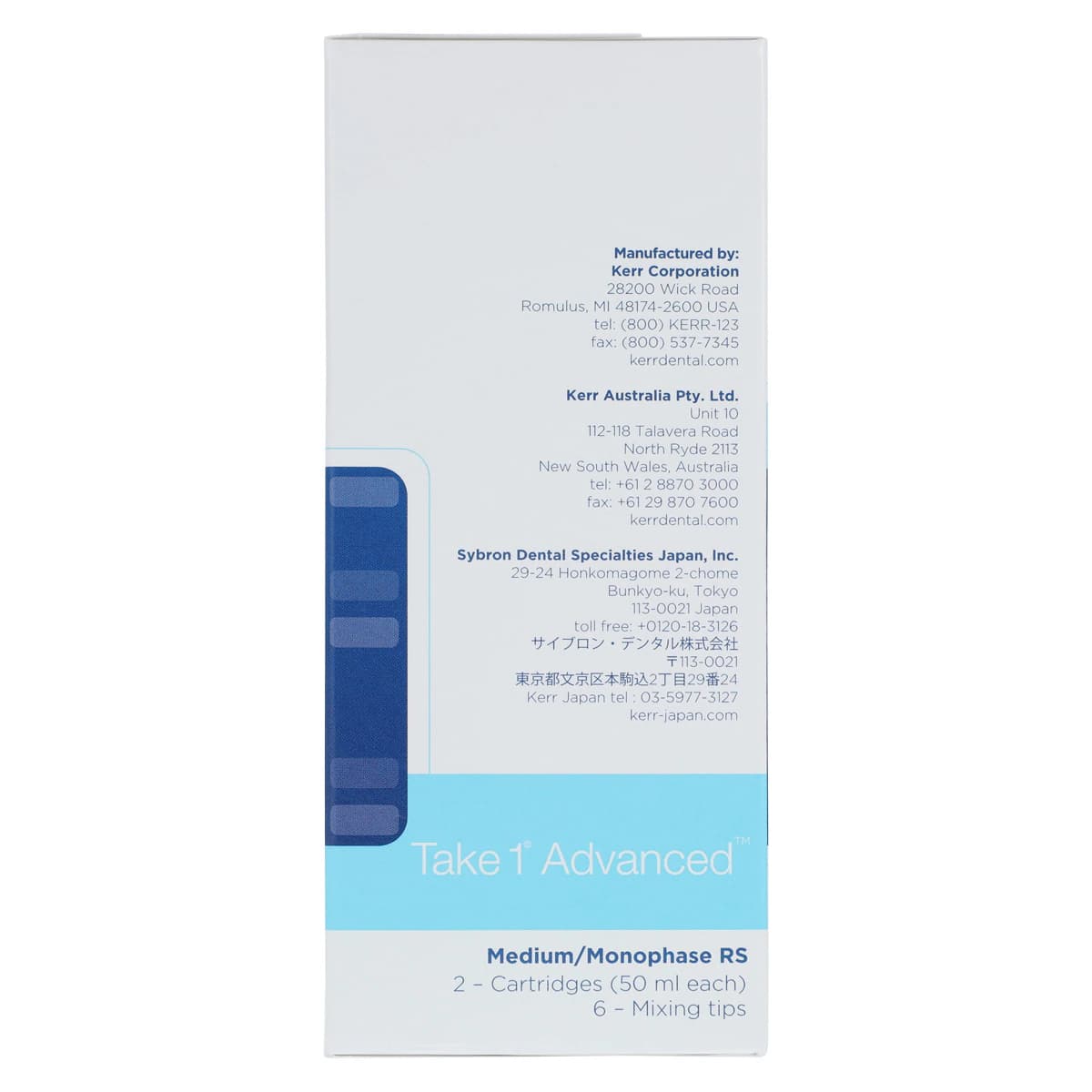 Kerr Take 1 Advanced VPS Impression Material, Medium/Monophase Body, Regular Set, Light Blue, 2 x 50 ml Cartridges with 6 Mixing Tips, Refill 33957 thumbnail 4