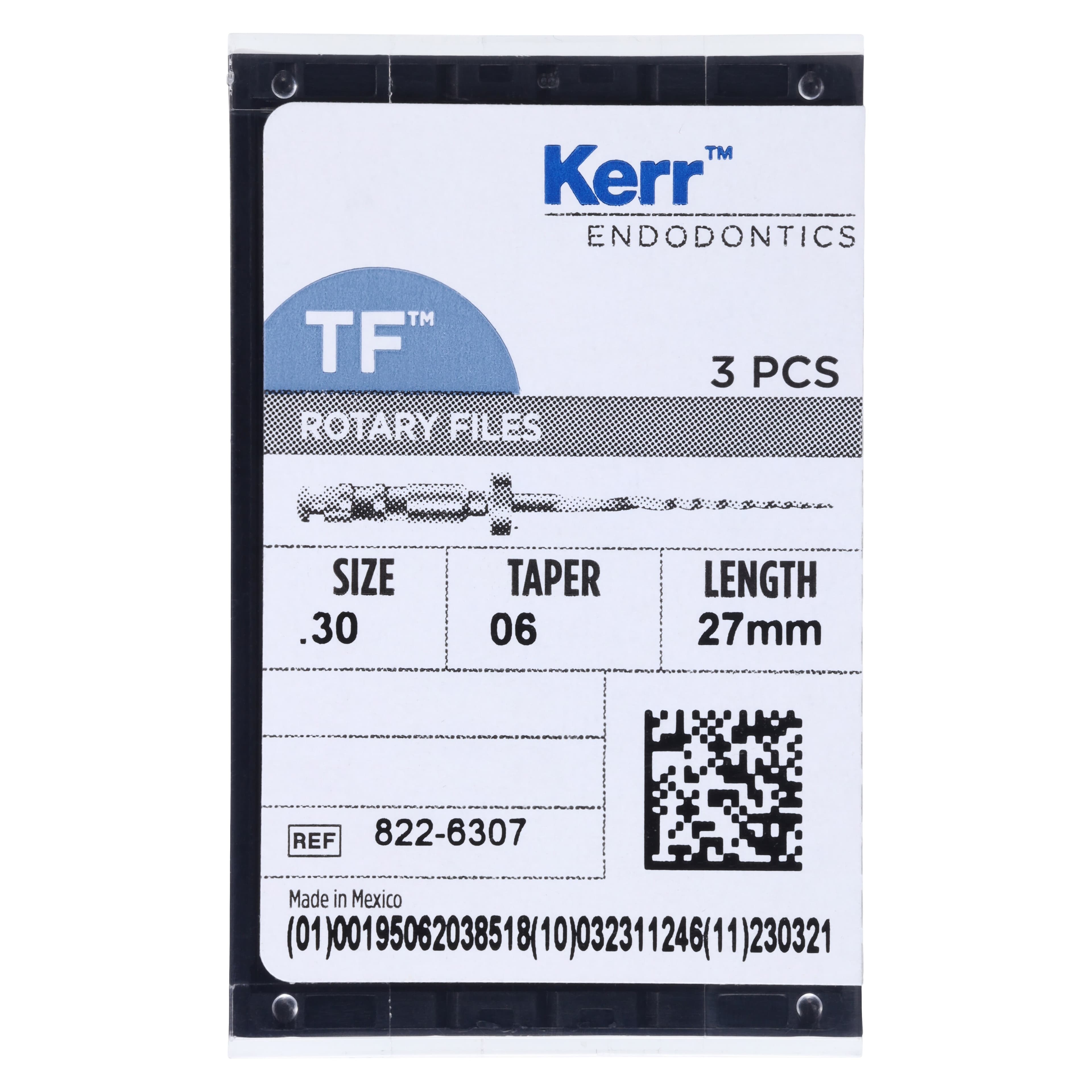 Kerr TF Twisted File Rotary NiTi File, .06 Taper, 27mm, Size #30, Blue, 3/Pack, 822-6307 thumbnail 6