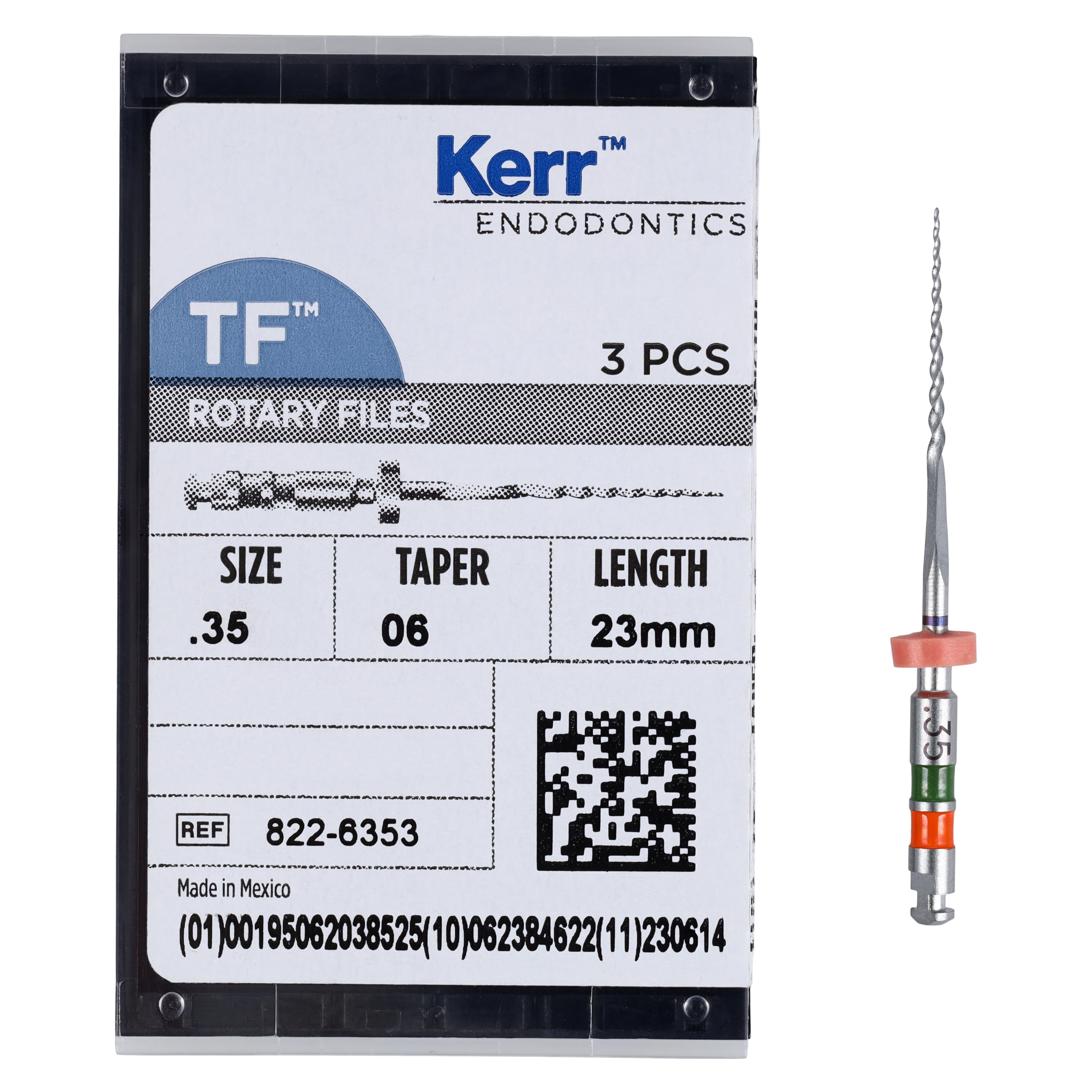 Kerr TF Twisted Files NiTi Rotary File, 0.06 Taper, #35, 23mm, Green, 3/Pk, 822-6353 thumbnail 5