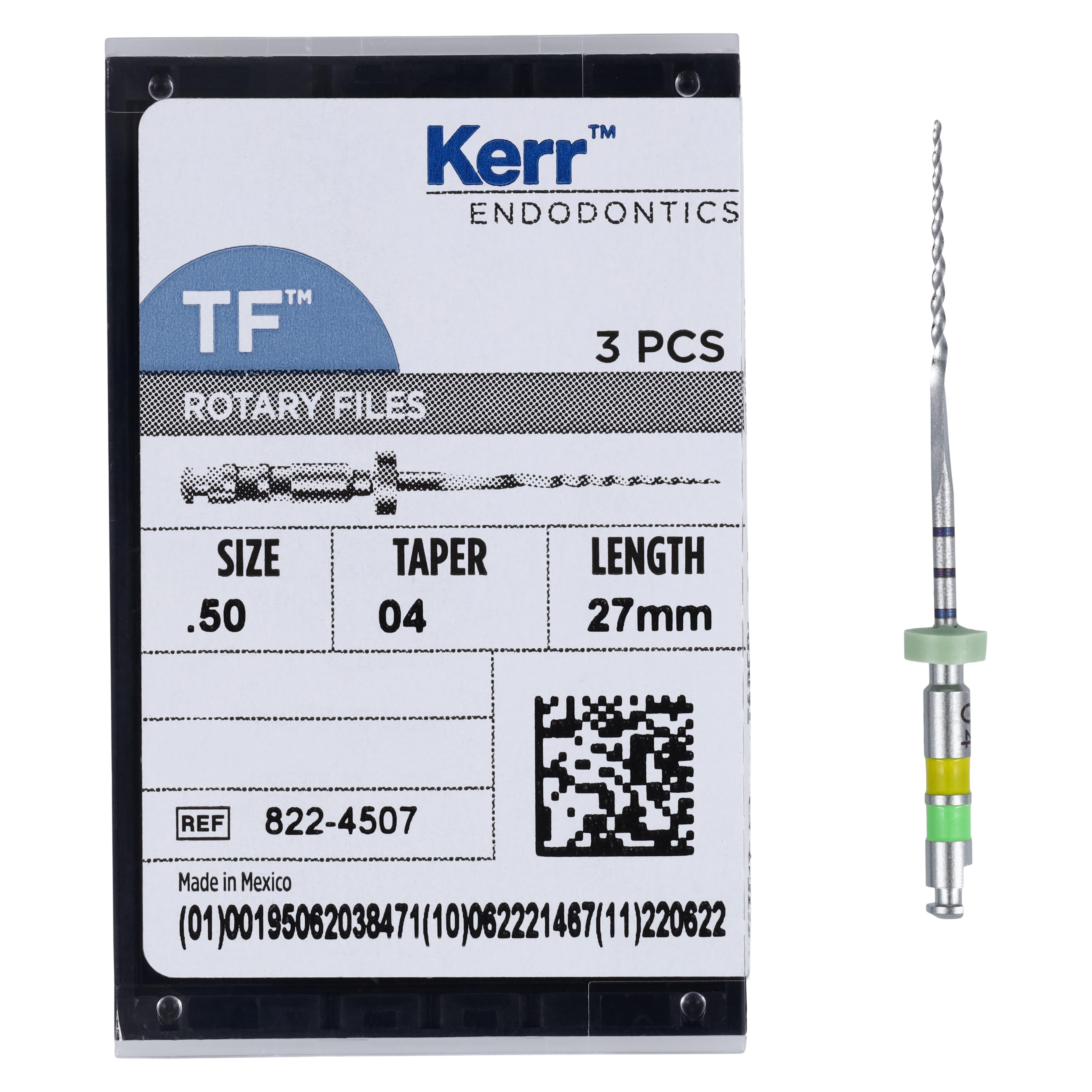 Kerr TF Twisted File Rotary NiTi File, .04 Taper, Size #50, 27mm, Yellow, Pack of 3, 822-4507 thumbnail 5