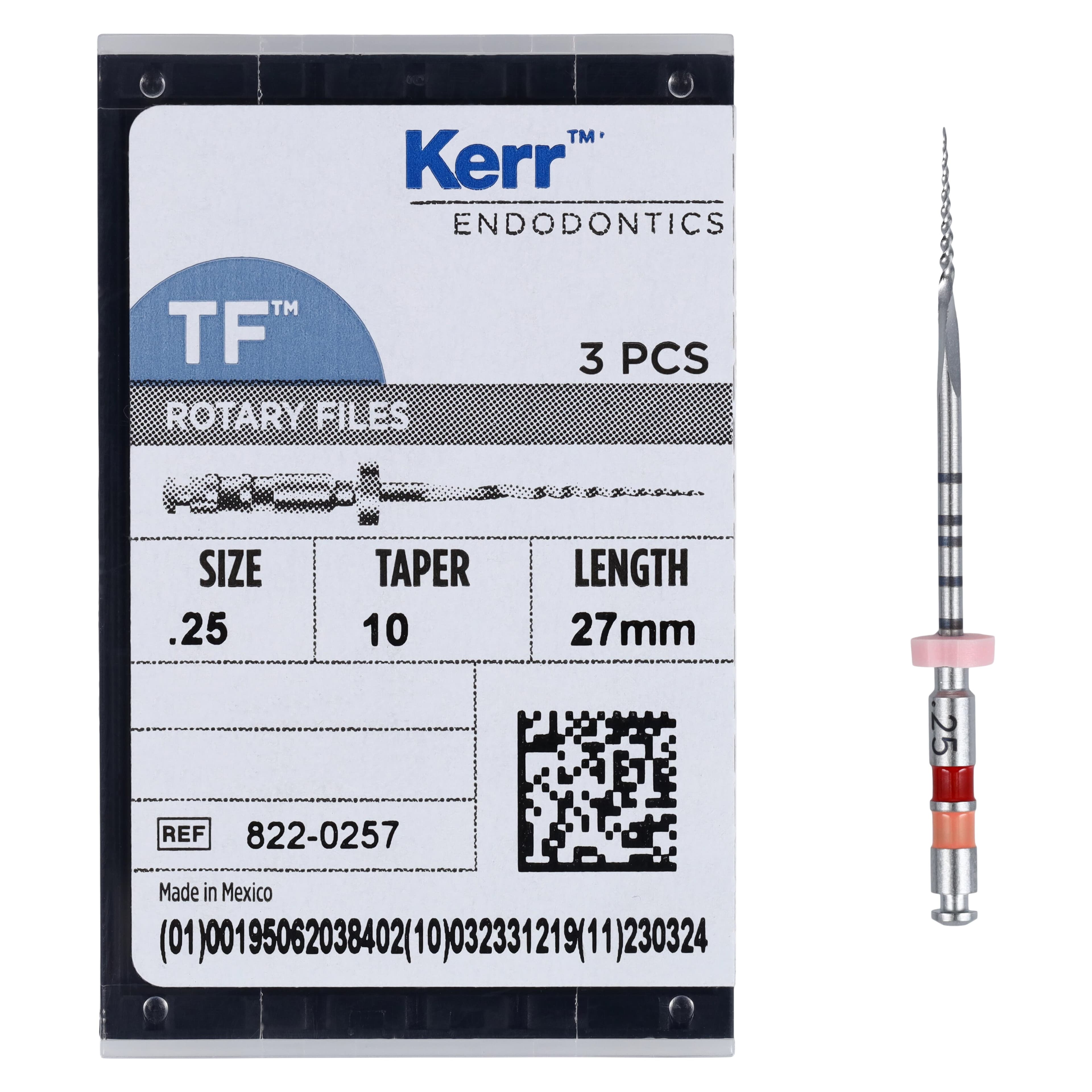 Kerr TF Twisted Files Rotary Endodontic File, Size 25, .10 Taper, 27 mm, NiTi, Red, 3/Pkg, 822-0257 thumbnail 5
