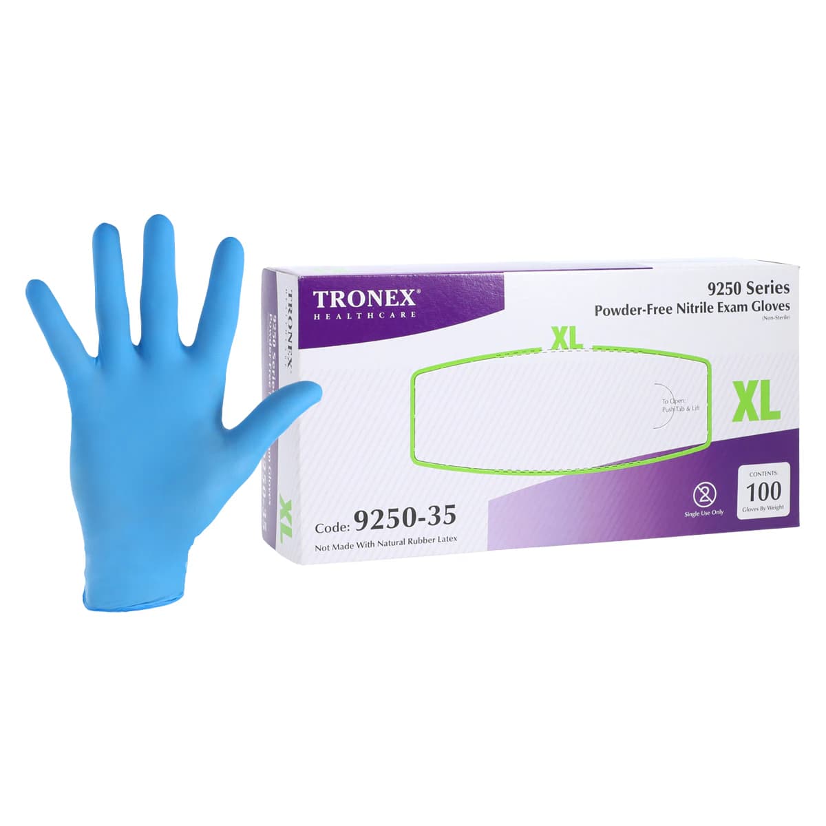 Tronex International Nitrile Exam Gloves, Powder-Free, Textured, Non-Sterile, X-Large, Blue, 100/Box thumbnail 2