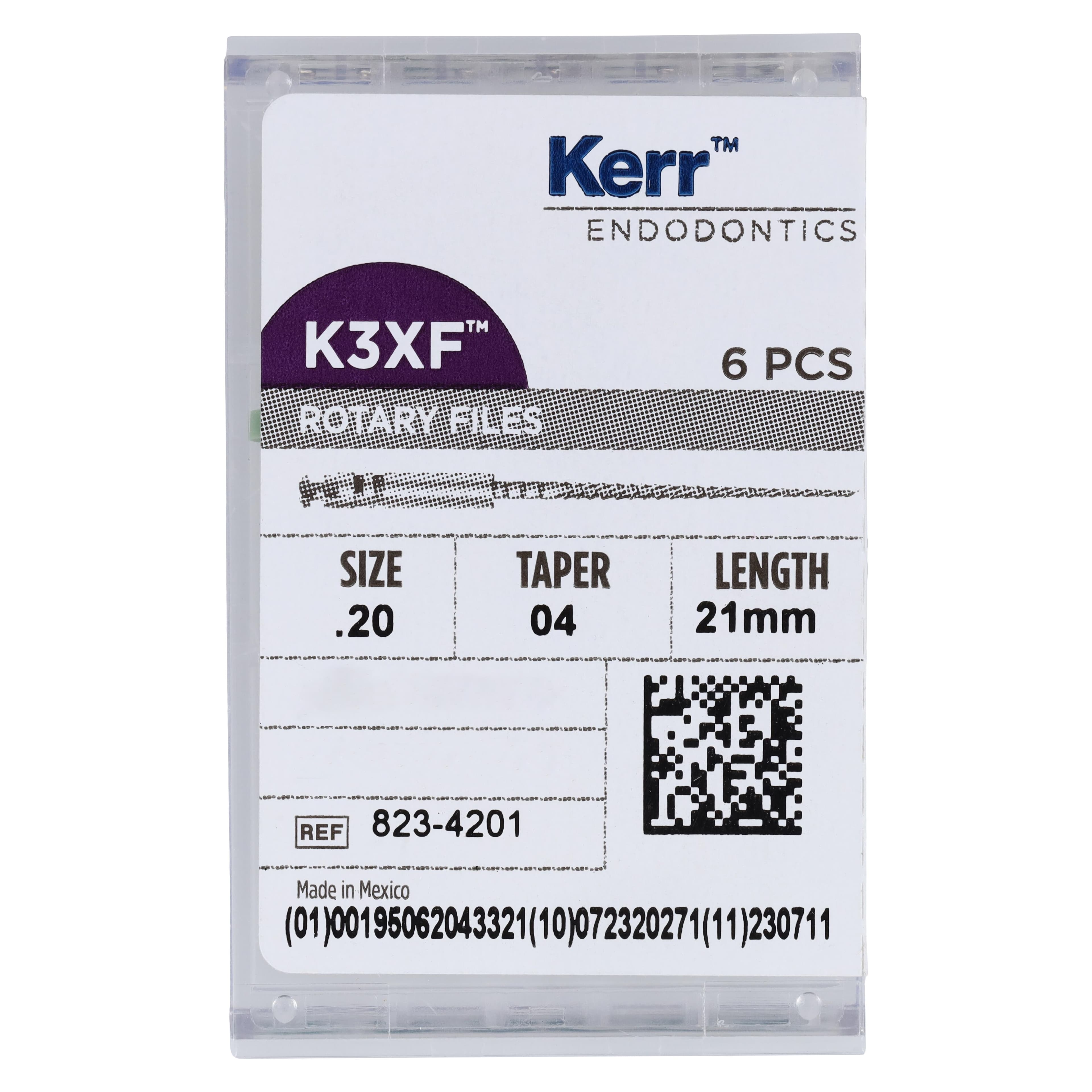 K3XF NiTi Rotary File, .04 Taper, Size #20, 21 mm, Yellow, 6/Pk, 823-4201 thumbnail 6