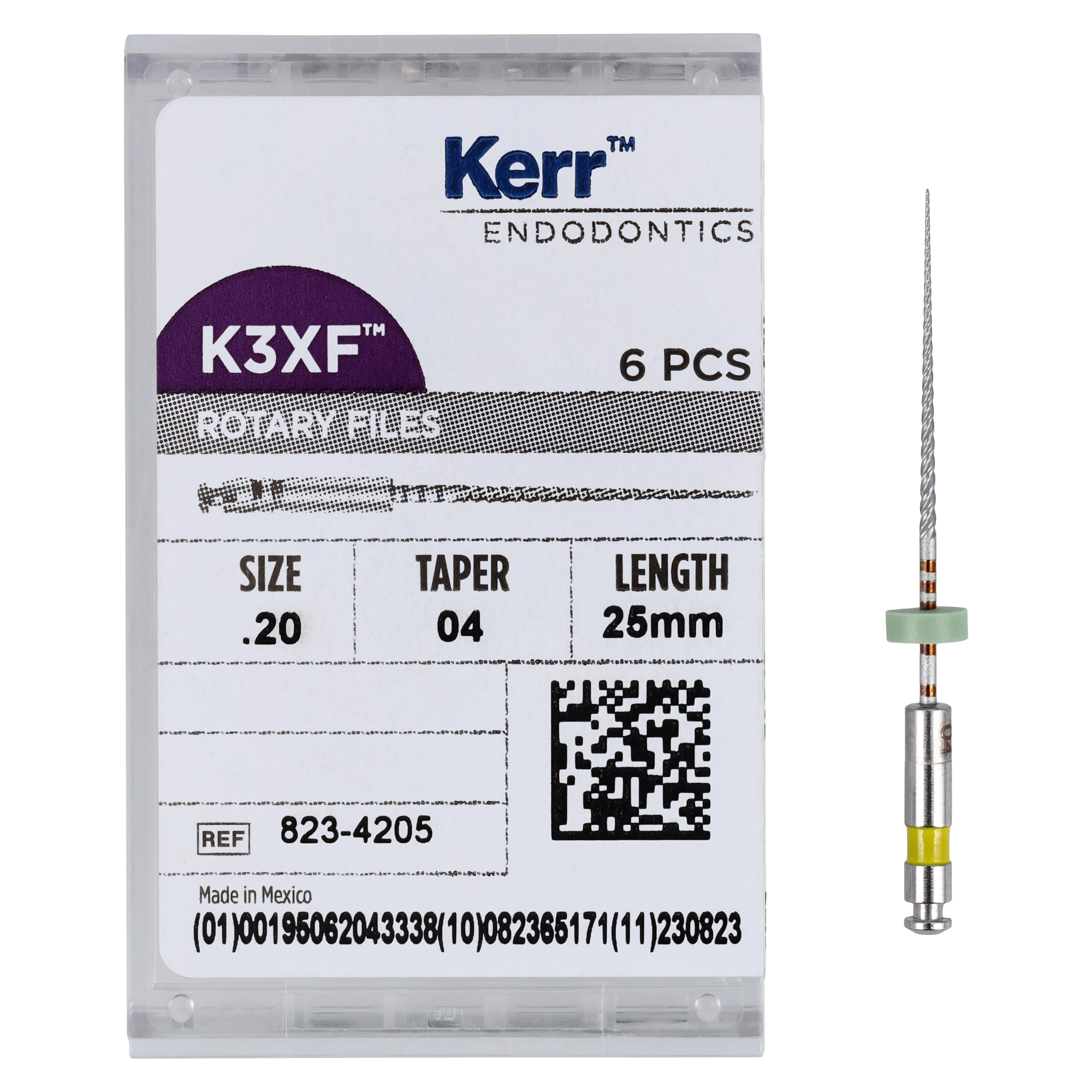 K3XF Nickel Titanium Rotary File, #20/.04 Taper, 25 mm, Yellow, 6/Pk, 823-4205 thumbnail 5