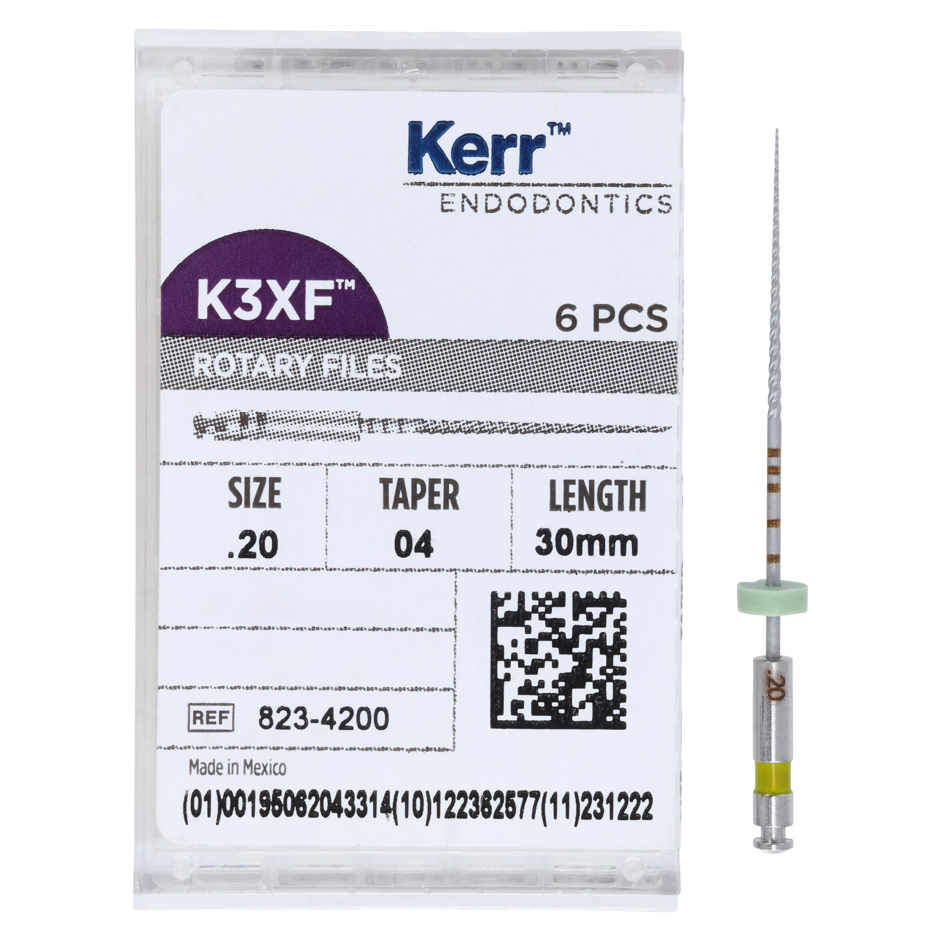 K3XF Nickel Titanium Rotary File, #20/.04 Taper, 30 mm, Yellow, 6/Pk, 823-4200 thumbnail 5