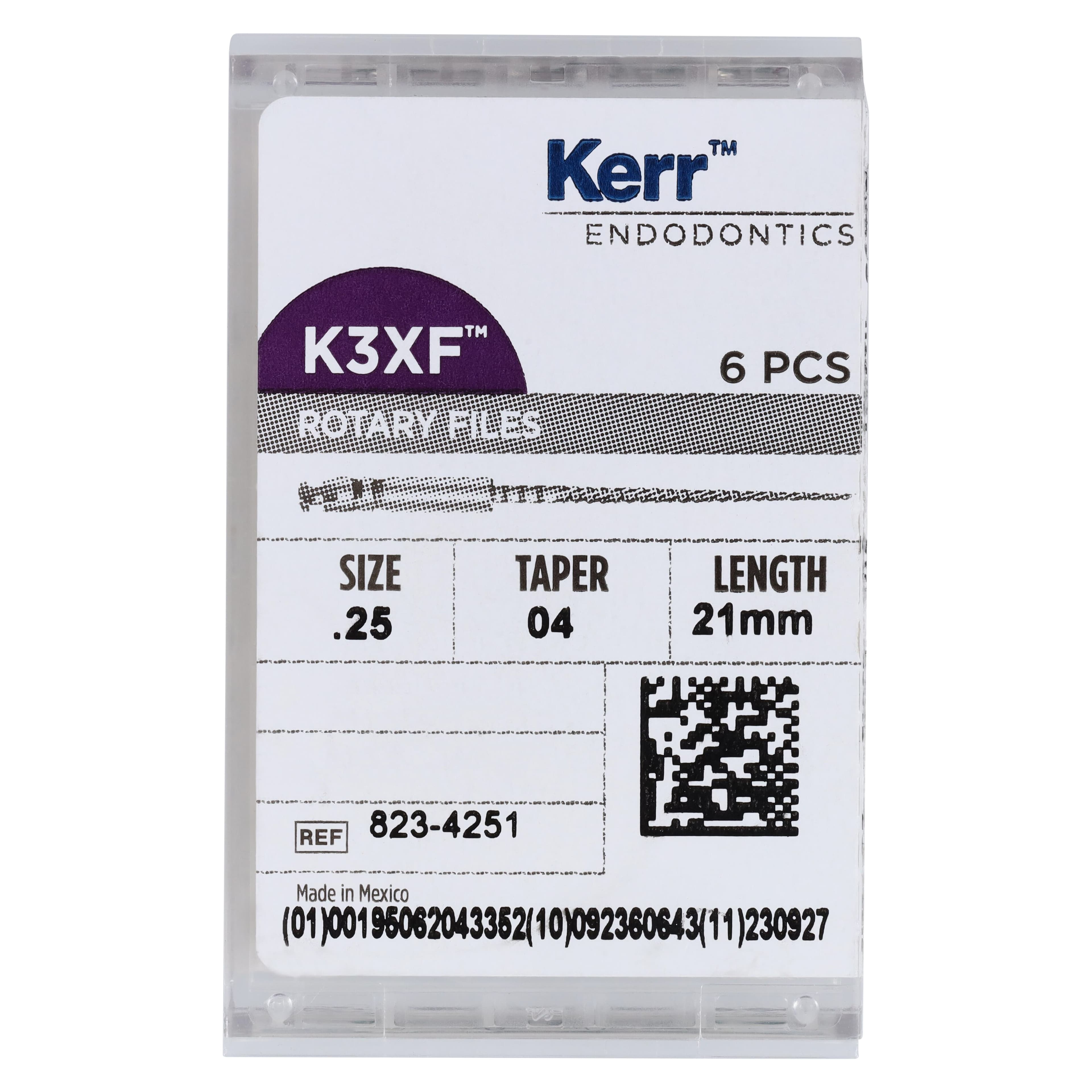 K3XF NiTi Rotary File, #25, .04 Taper, 21 mm, Red, 6/Pk, 823-4251 thumbnail 6
