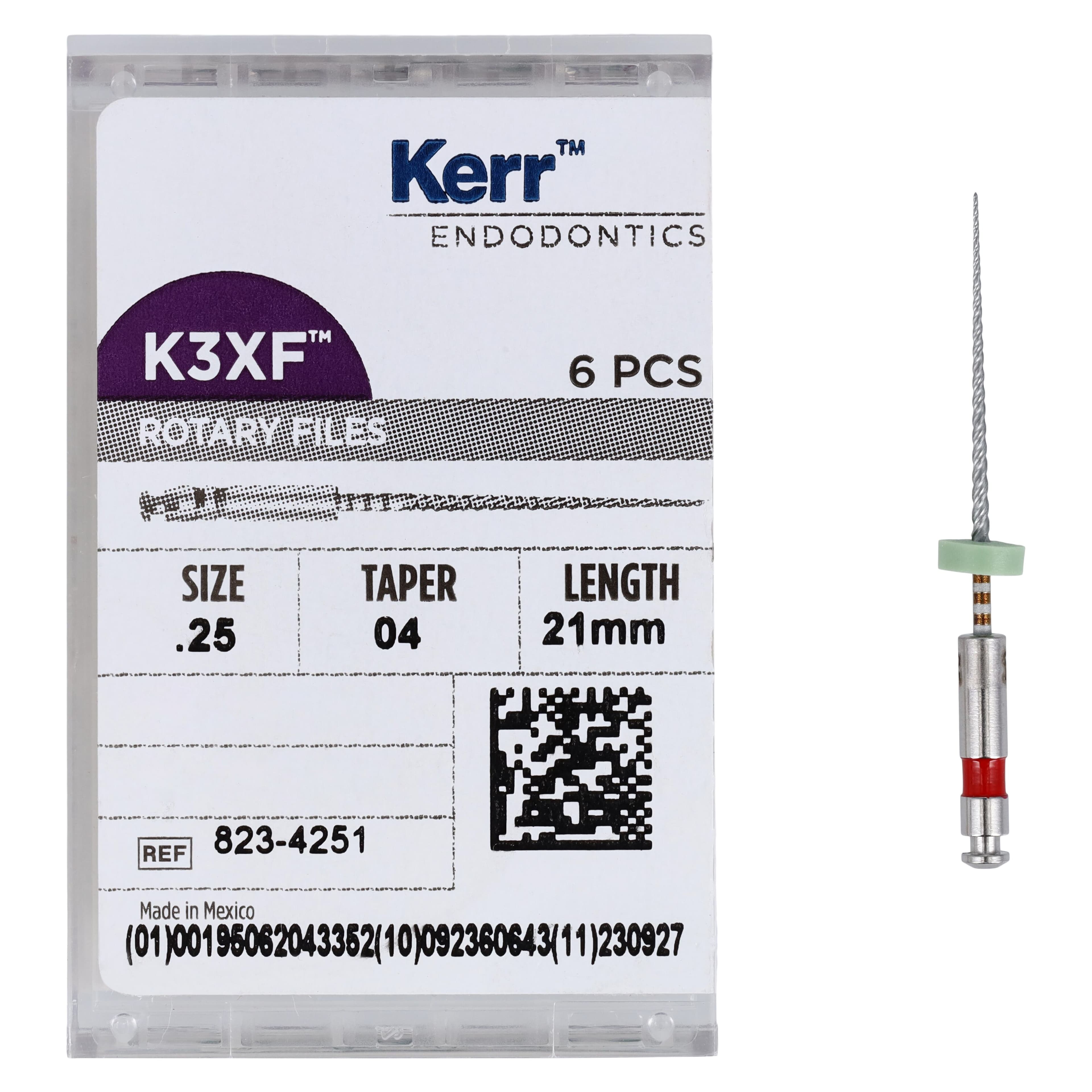 K3XF NiTi Rotary File, #25, .04 Taper, 21 mm, Red, 6/Pk, 823-4251 thumbnail 5