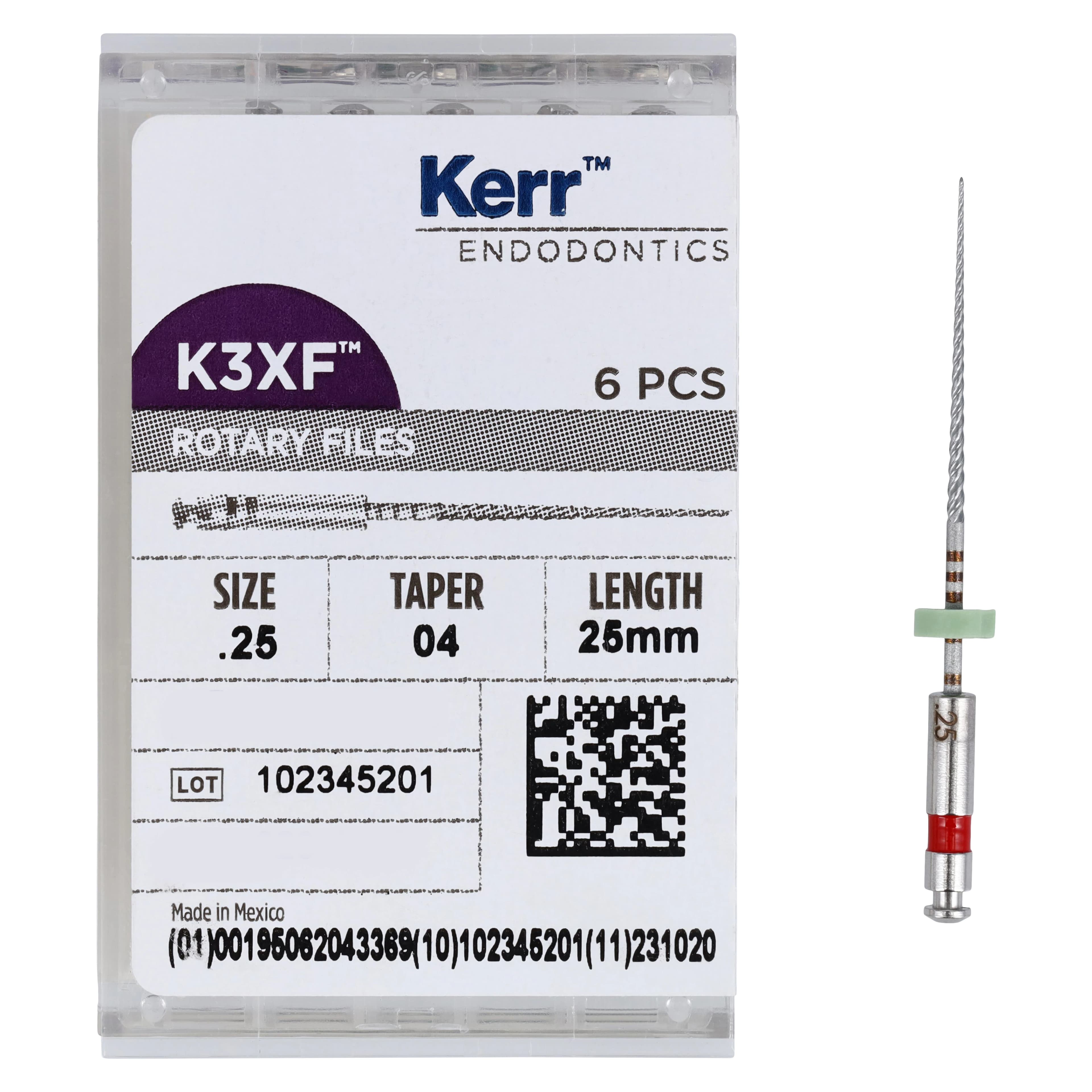 K3XF Nickel Titanium Rotary Files, #25/.04 Taper, 25mm, Red, 6/Pk, 823-4255 thumbnail 5