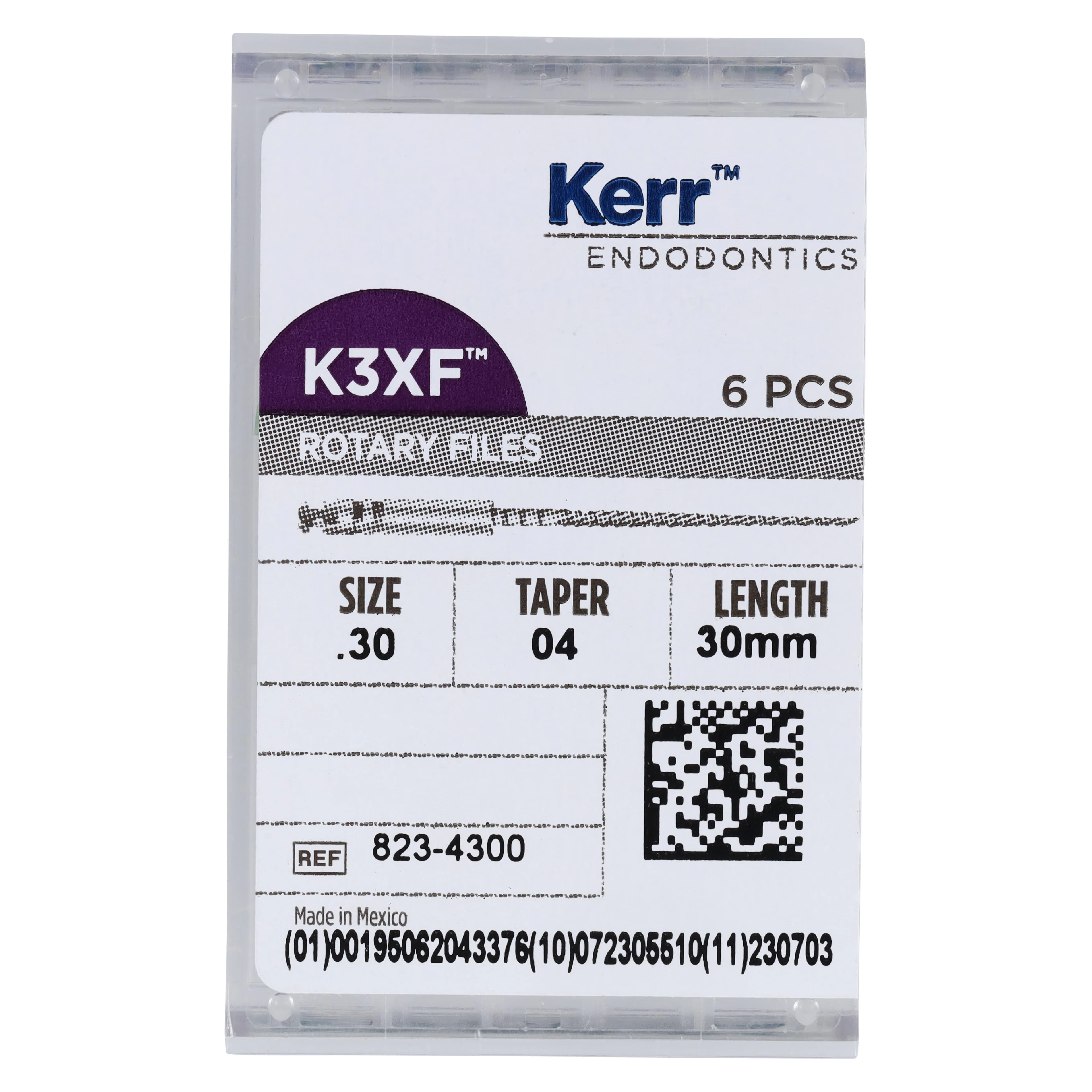 K3 XF NiTi Rotary File, #30/.04 Taper, 30mm, Blue, 6/Pk, 823-4300 thumbnail 6