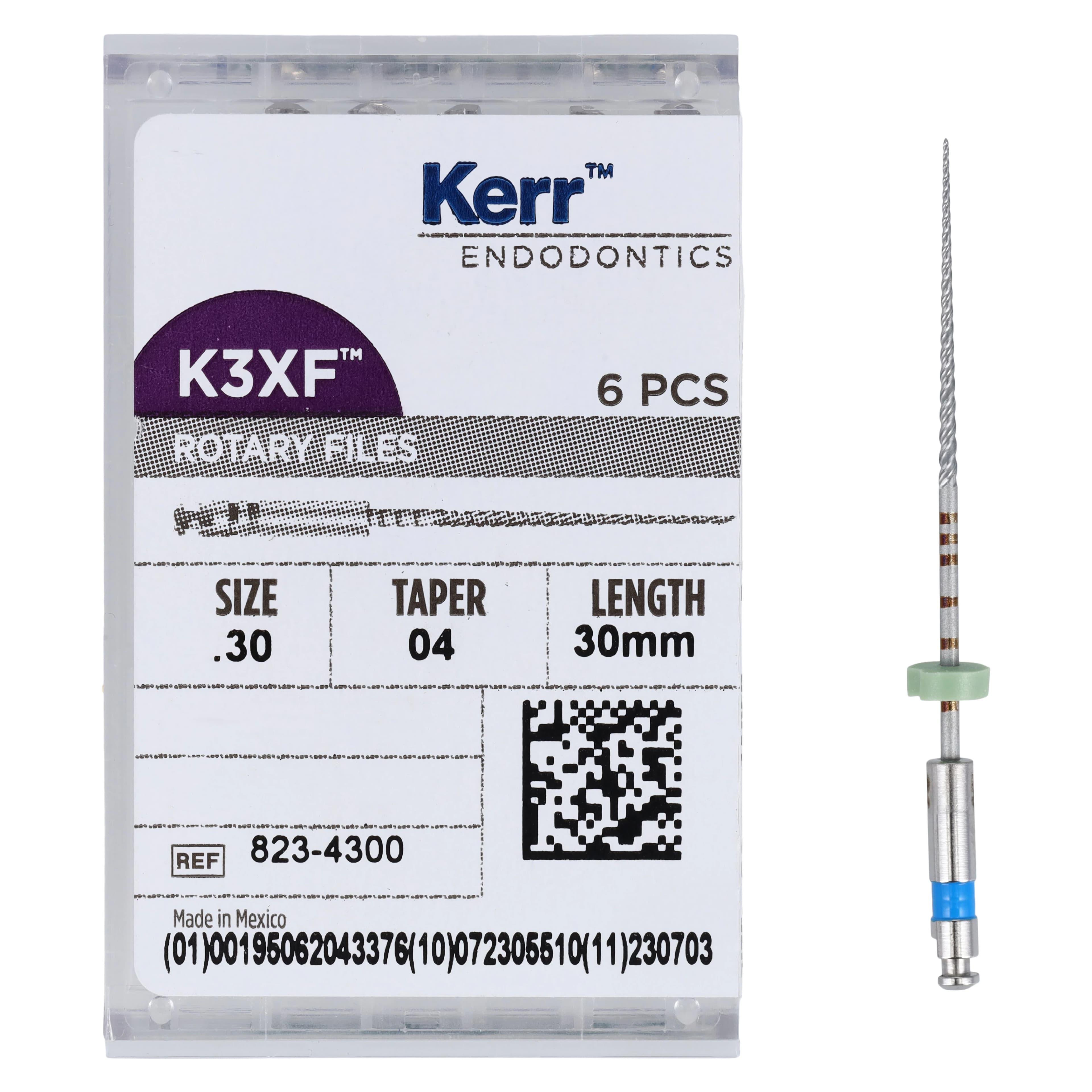 K3 XF NiTi Rotary File, #30/.04 Taper, 30mm, Blue, 6/Pk, 823-4300 thumbnail 5