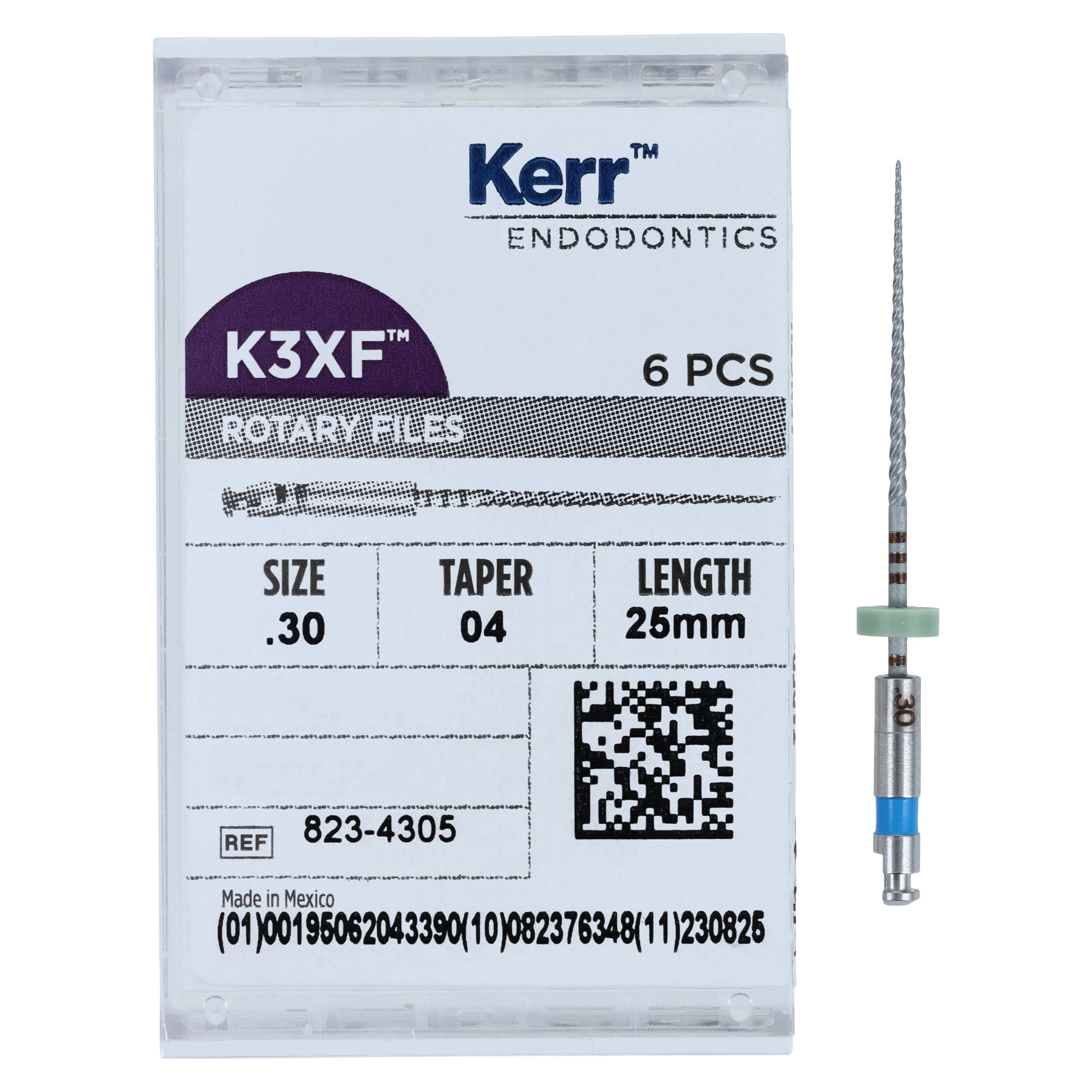K3XF NiTi Rotary File, .04 Taper, #30, 25 mm, Blue, 6/Pk, 823-4305 thumbnail 5