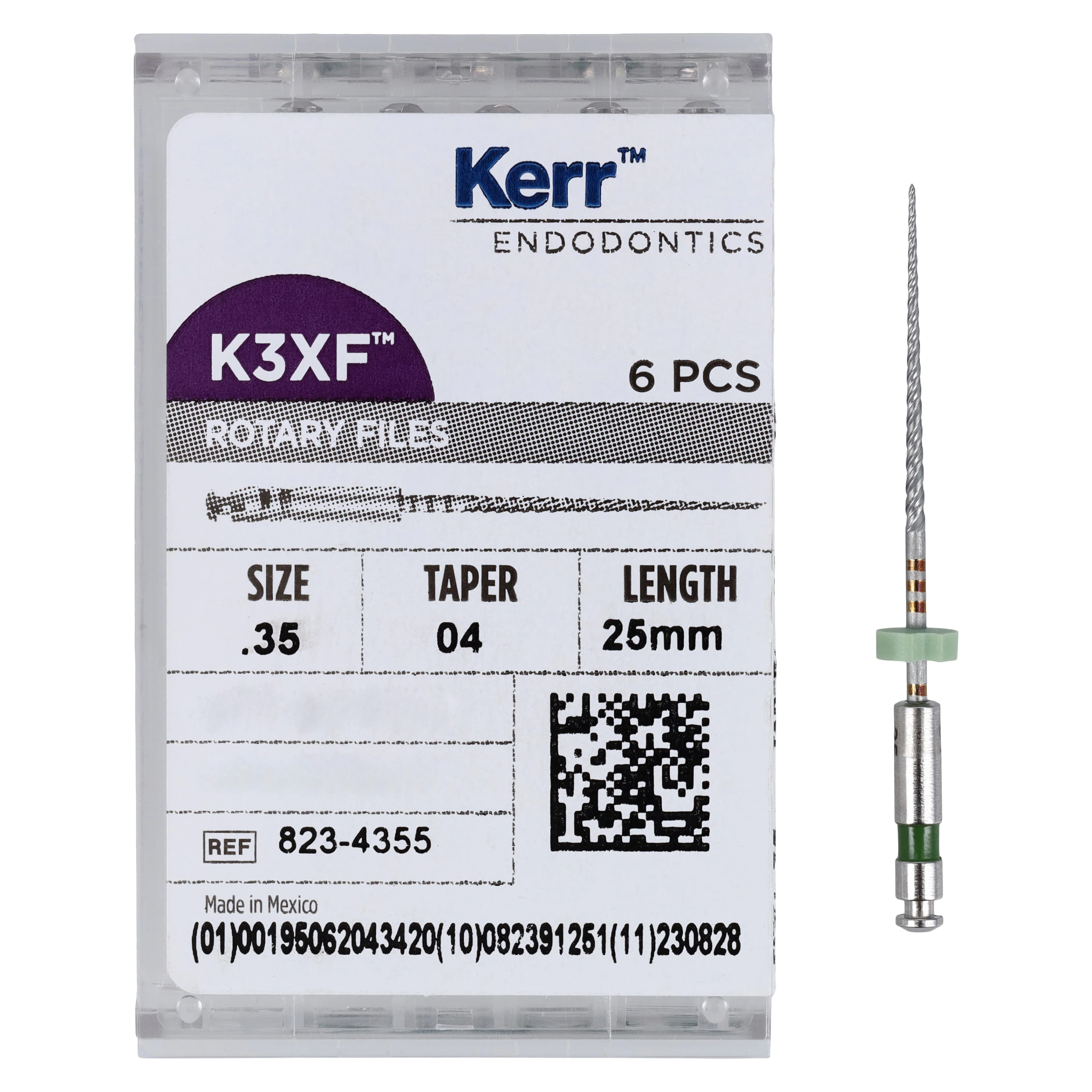 K3XF NiTi Rotary File, .04 Taper, #35, 25 mm, Green, 6/Pk, 823-4355 thumbnail 5