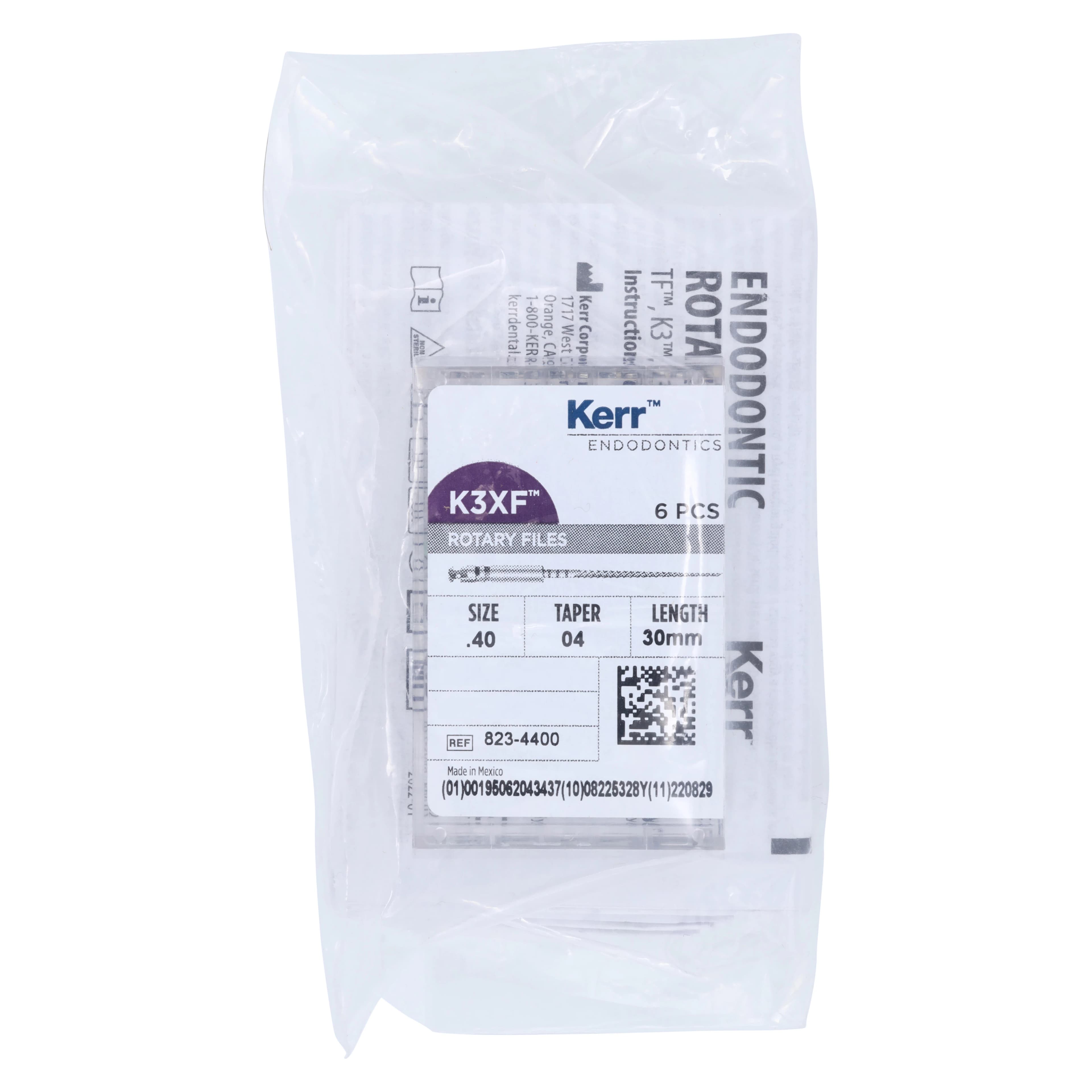 Kerr K3XF Nickel-Titanium Rotary File, #40/.04 Taper, 30mm, Black, 6/Pk, 823-4400 - SYBRON ENDO K3 XF NICKEL-TITANIUM FILES 823-4400 - Image 1