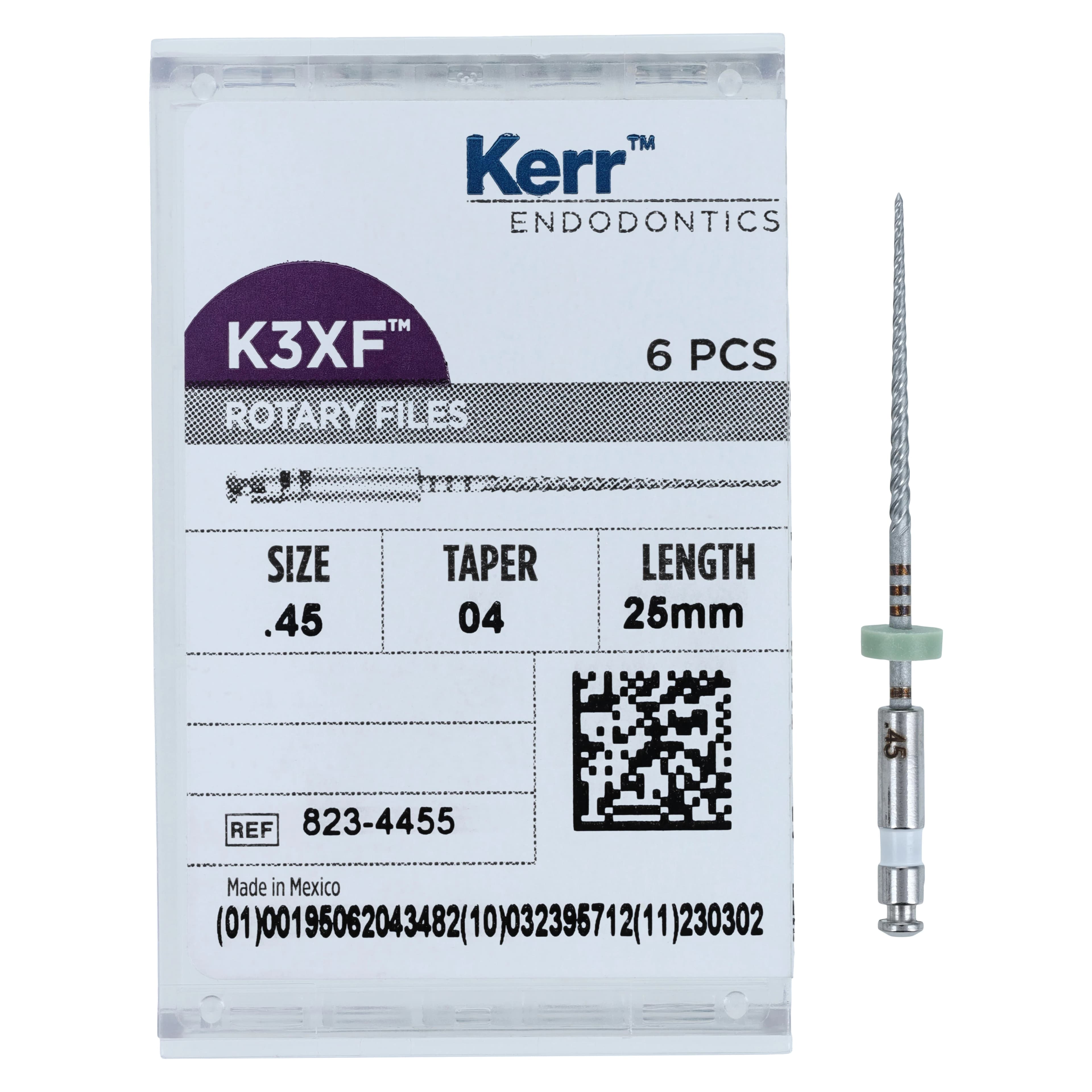 K3XF NiTi Rotary File, #45, .04 Taper, 25 mm, White, 6/Pk, 823-4455 thumbnail 5