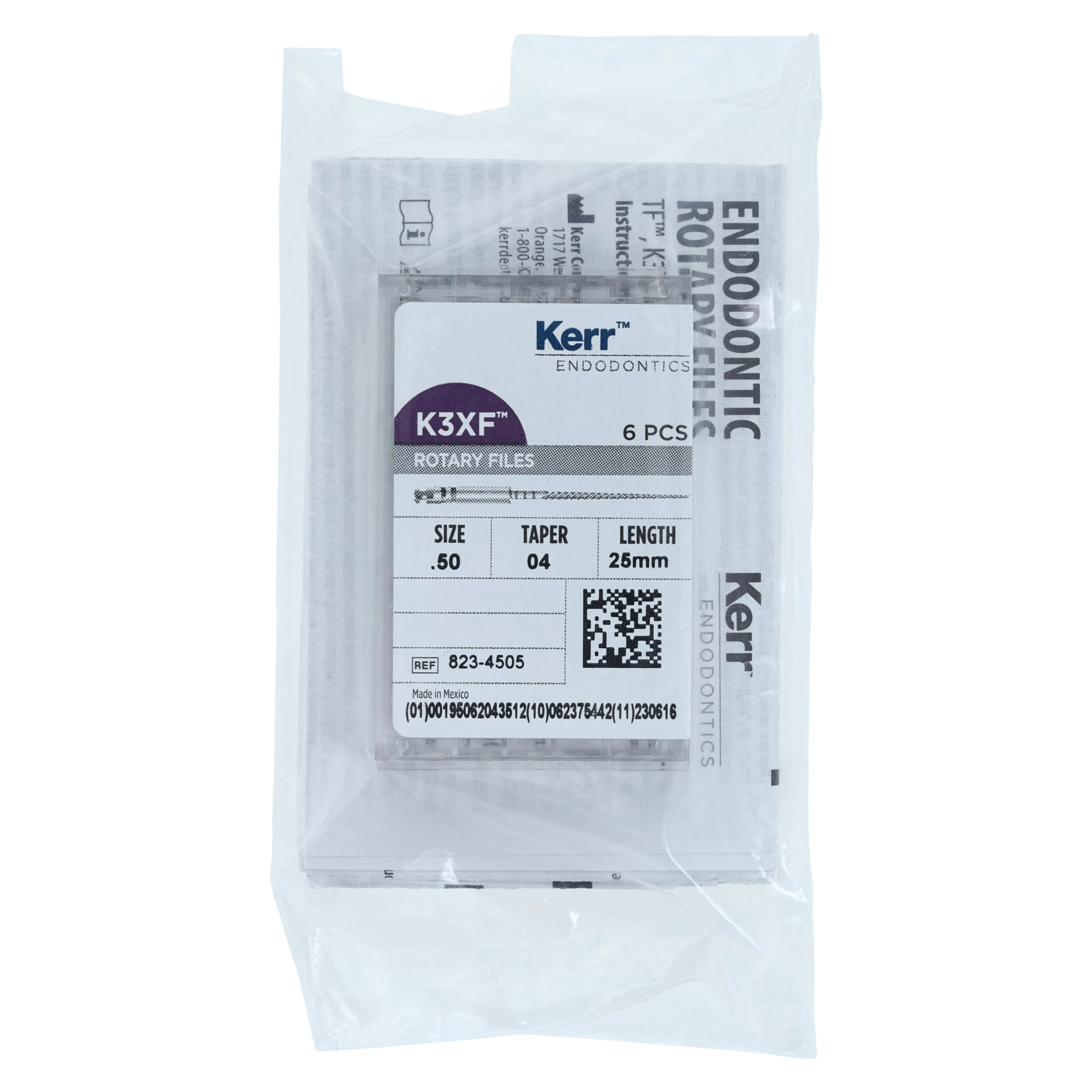 K3XF NiTi Rotary File, .04 Taper, Size #50, 25 mm, Yellow, 6/Pk, 823-4505 - K3XF, Rotary Files, NiTi, 25 mm, .04, Taper, # 50, Yellow, 6/Pk, 823-4505 - Image 1