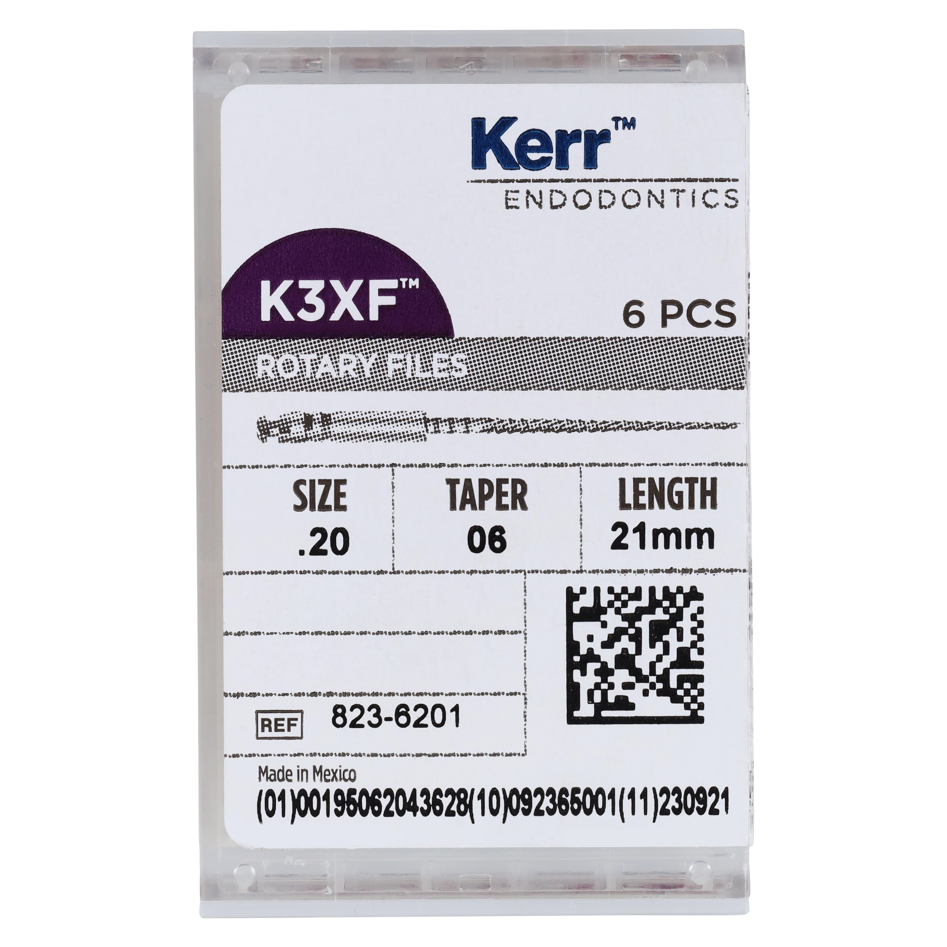 Kerr K3XF Nickel Titanium Rotary File, #20/.06 Taper, 21mm, Yellow, 6/Pk, 823-6201 thumbnail 6
