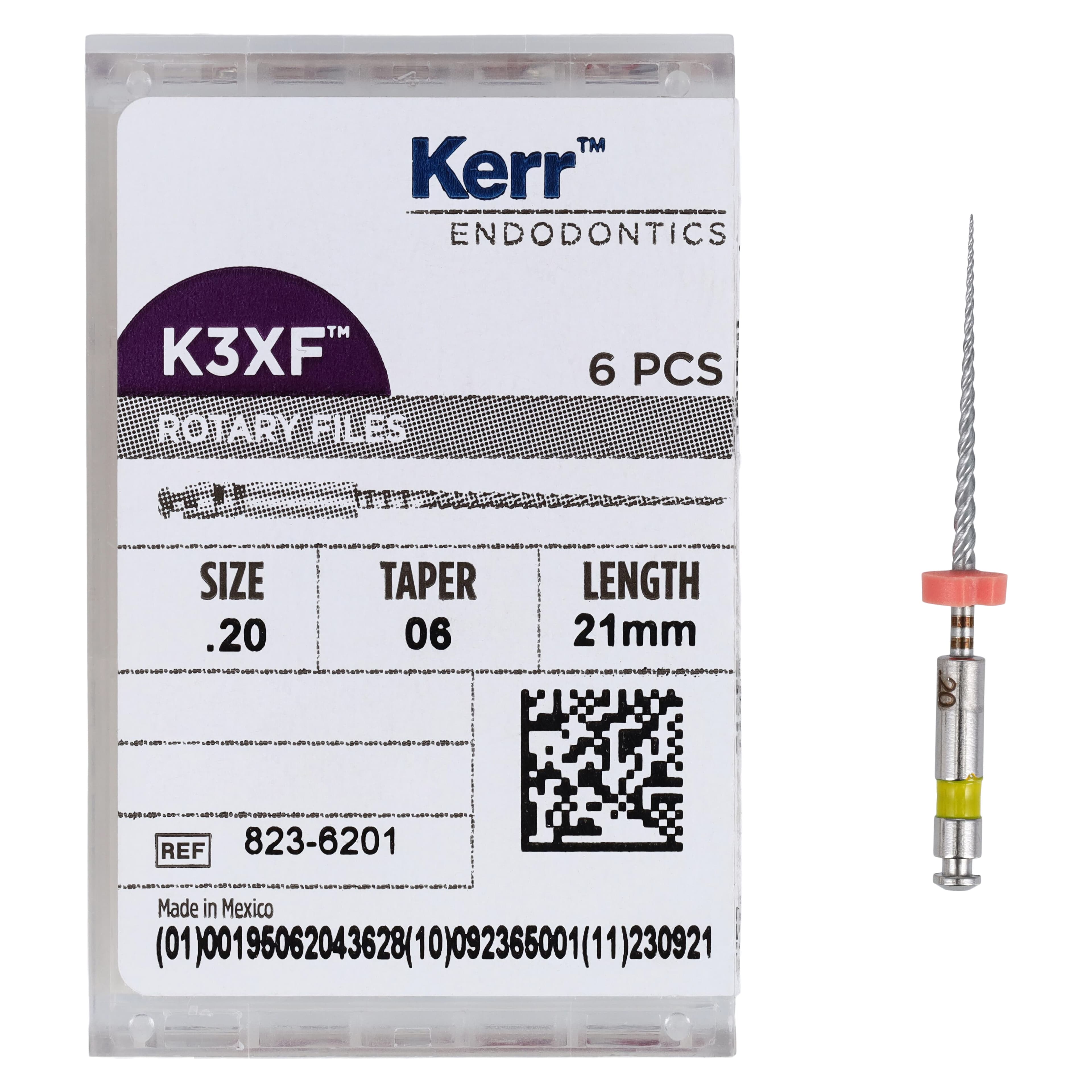 Kerr K3XF Nickel Titanium Rotary File, #20/.06 Taper, 21mm, Yellow, 6/Pk, 823-6201 thumbnail 5