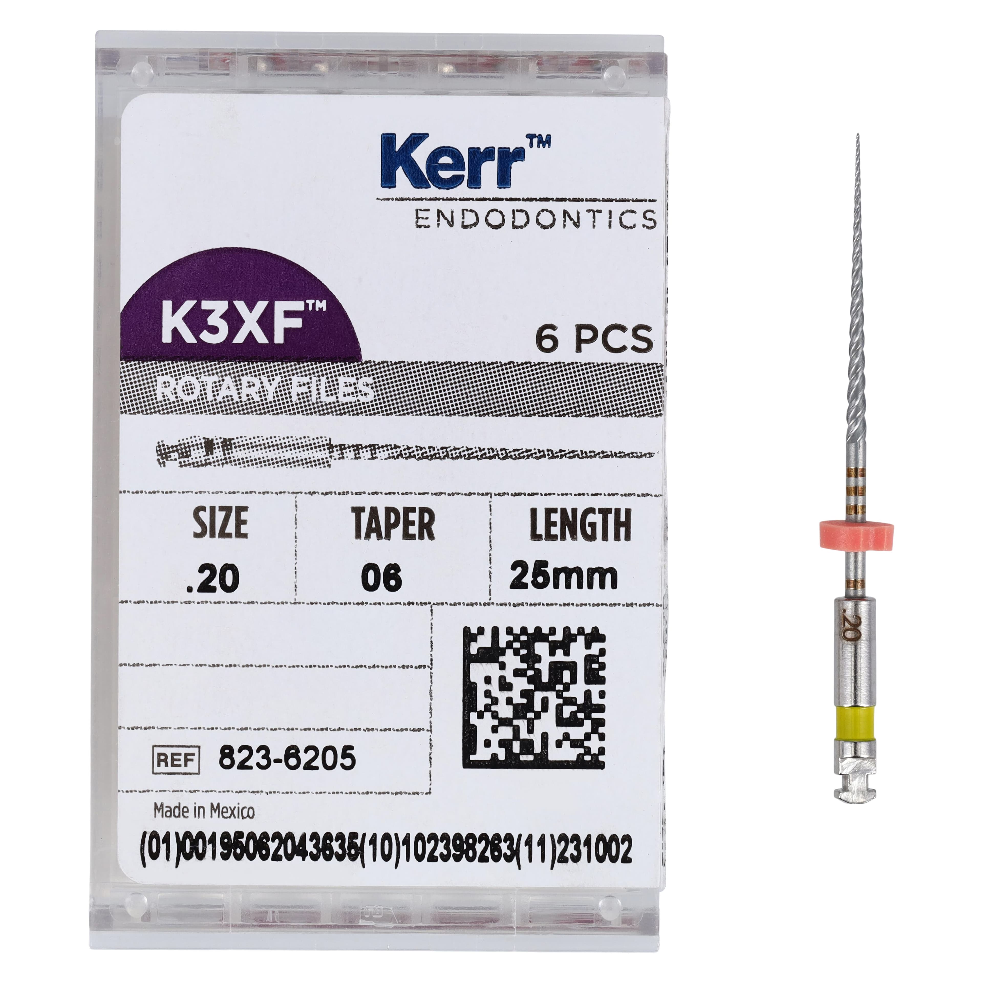 K3XF Nickel Titanium Rotary Files, #20, .06 Taper, 25 mm, Yellow, 6/Pk, 823-6205 thumbnail 5