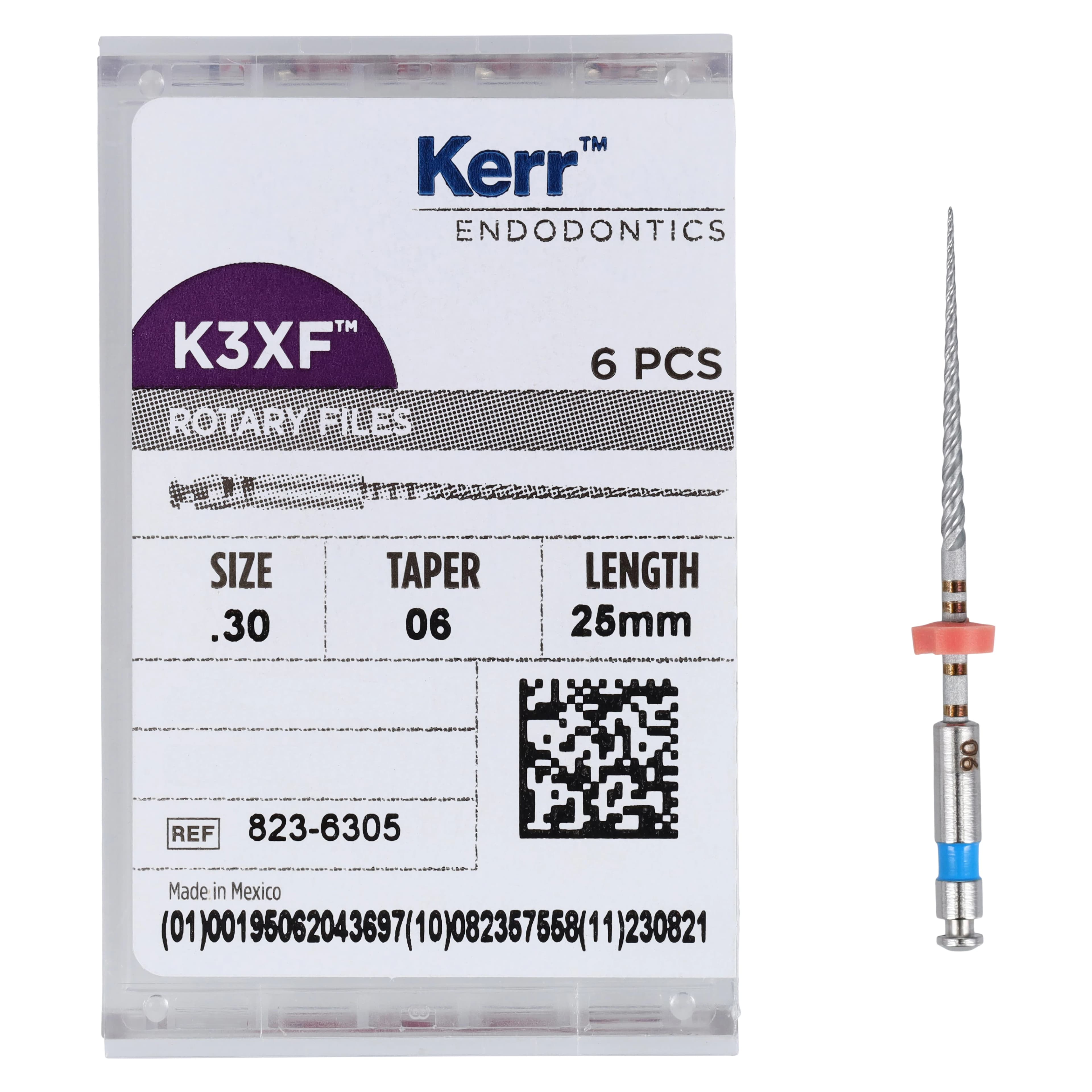 K3XF NiTi Rotary File, .06 Taper, #30, 25 mm, Blue, 6/Pk, 823-6305 thumbnail 5