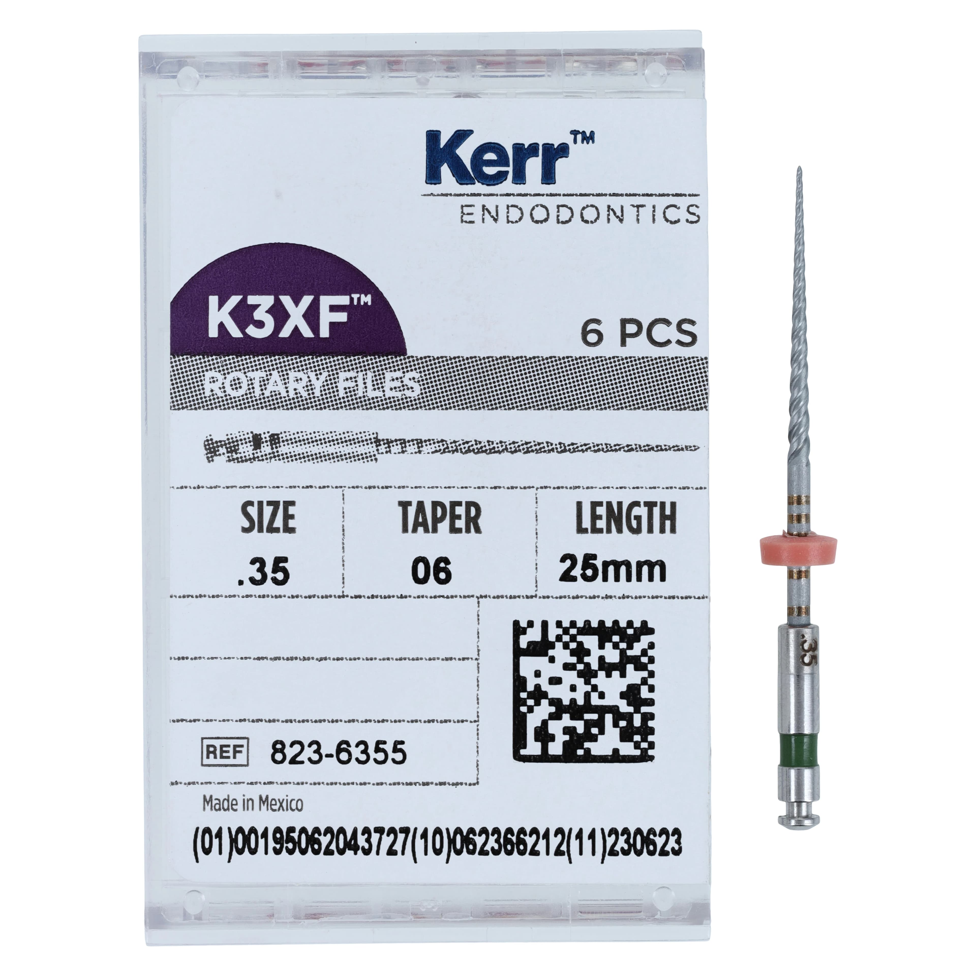 K3XF NiTi Rotary File, 25 mm, .06 Taper, Size #35, Green, 6/Pk, 823-6355 thumbnail 5
