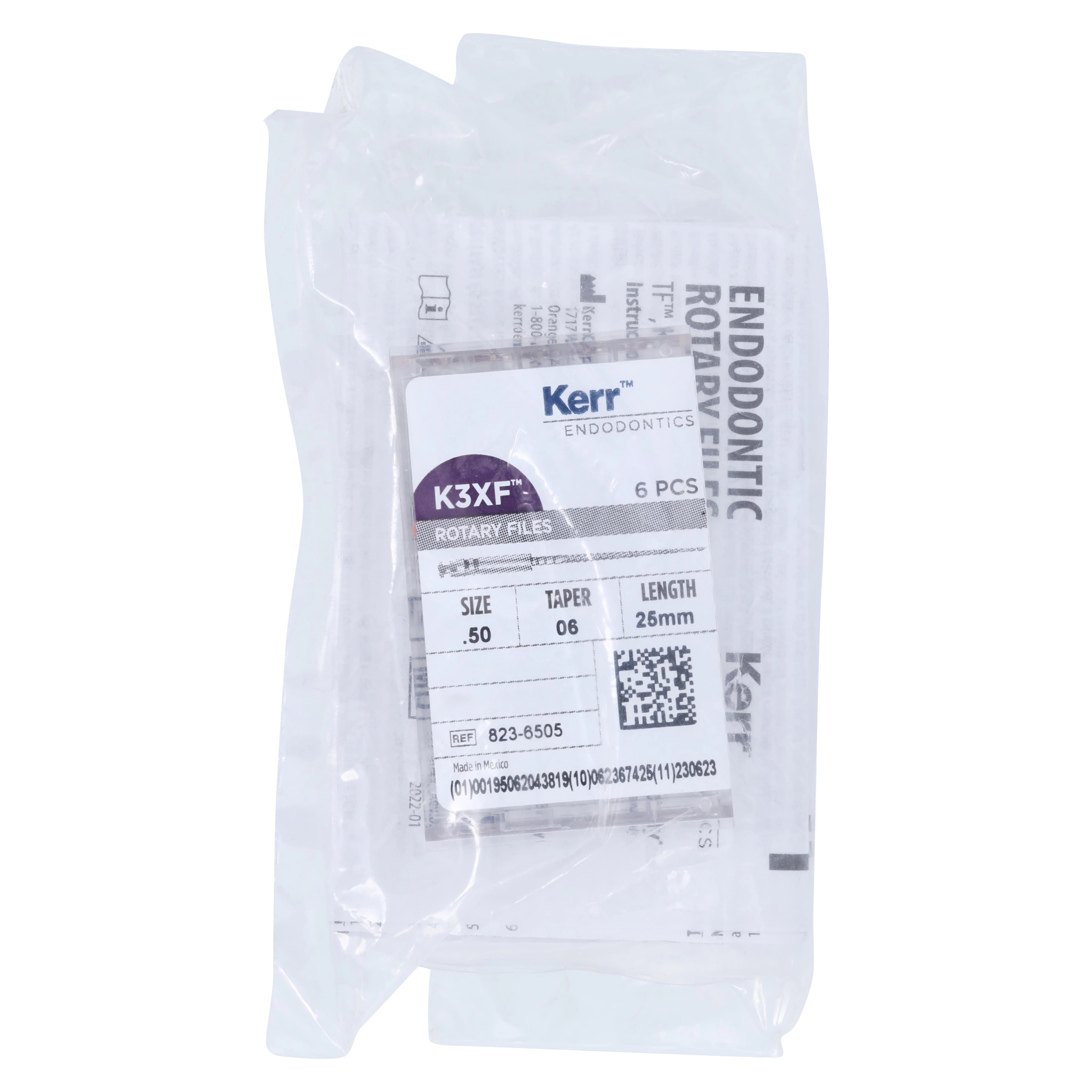 Kerr K3XF NiTi Rotary File, #50/.06 Taper, 25mm, Yellow, 6/Pk, 823-6505 - K3 XF File .50/.06 25mm 6/Pk - Image 1