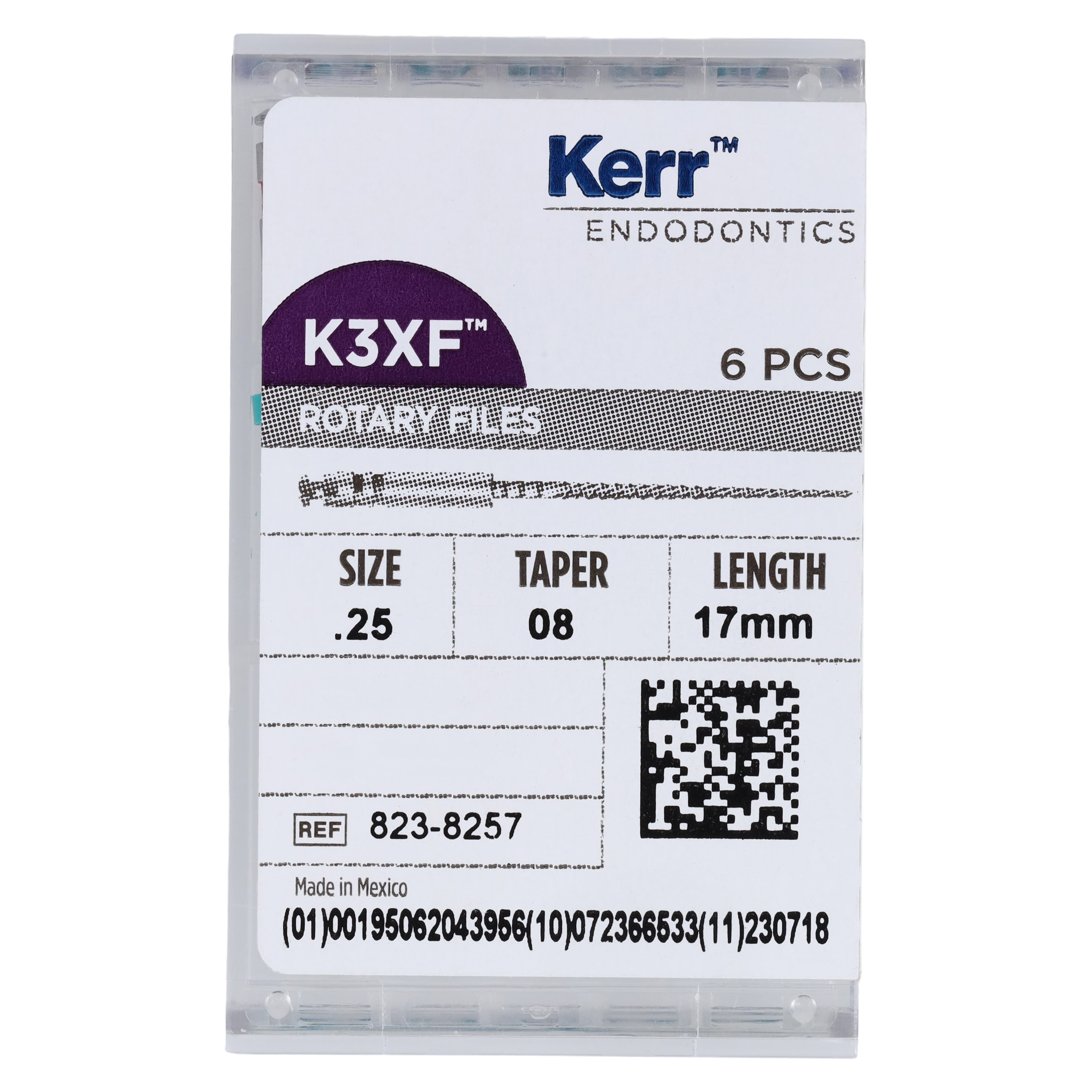 Kerr K3XF Nickel-Titanium Rotary File, #25/.08 Taper, 17mm, Red, 6/Pk, 823-8257 thumbnail 6