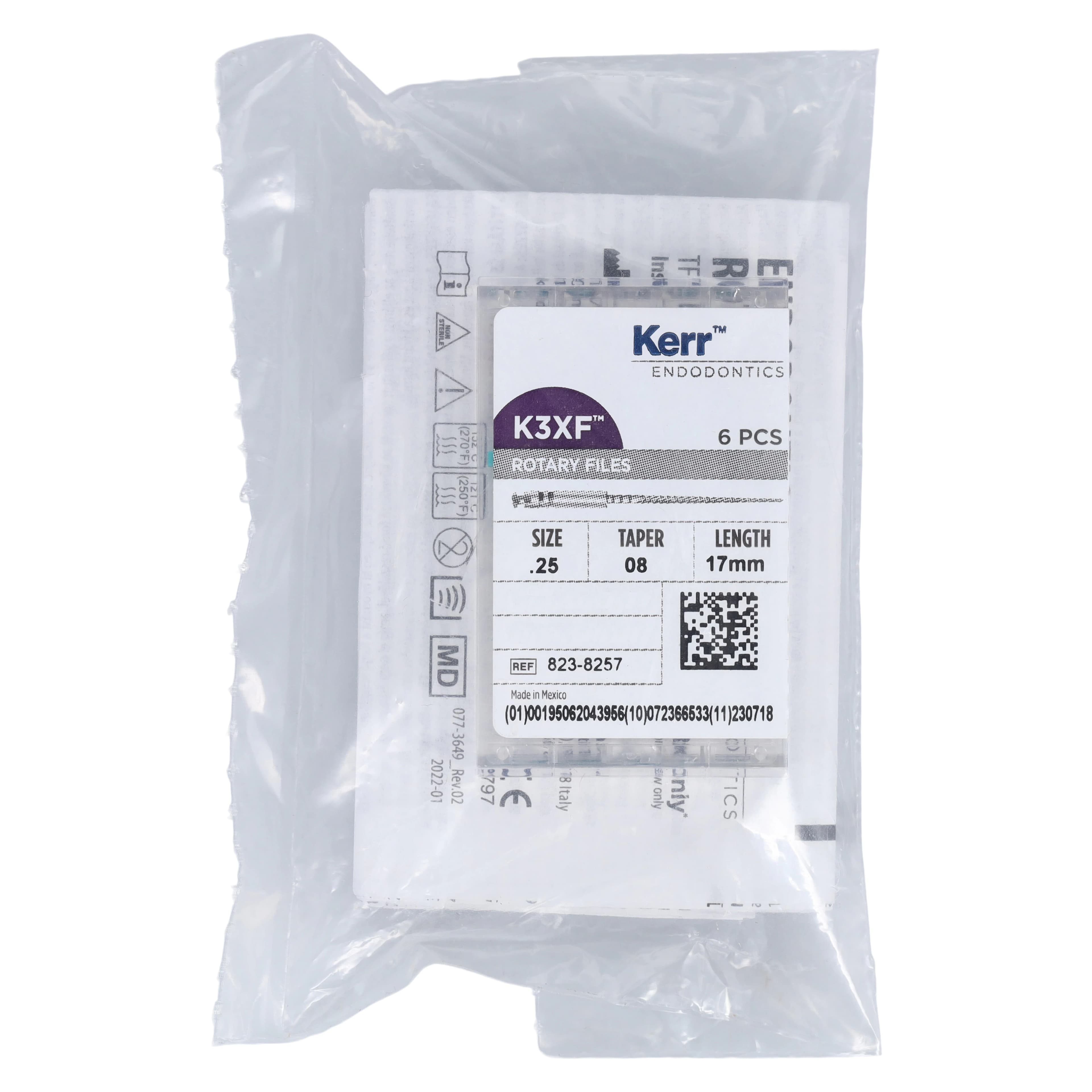 Kerr K3XF Nickel-Titanium Rotary File, #25/.08 Taper, 17mm, Red, 6/Pk, 823-8257 thumbnail 7