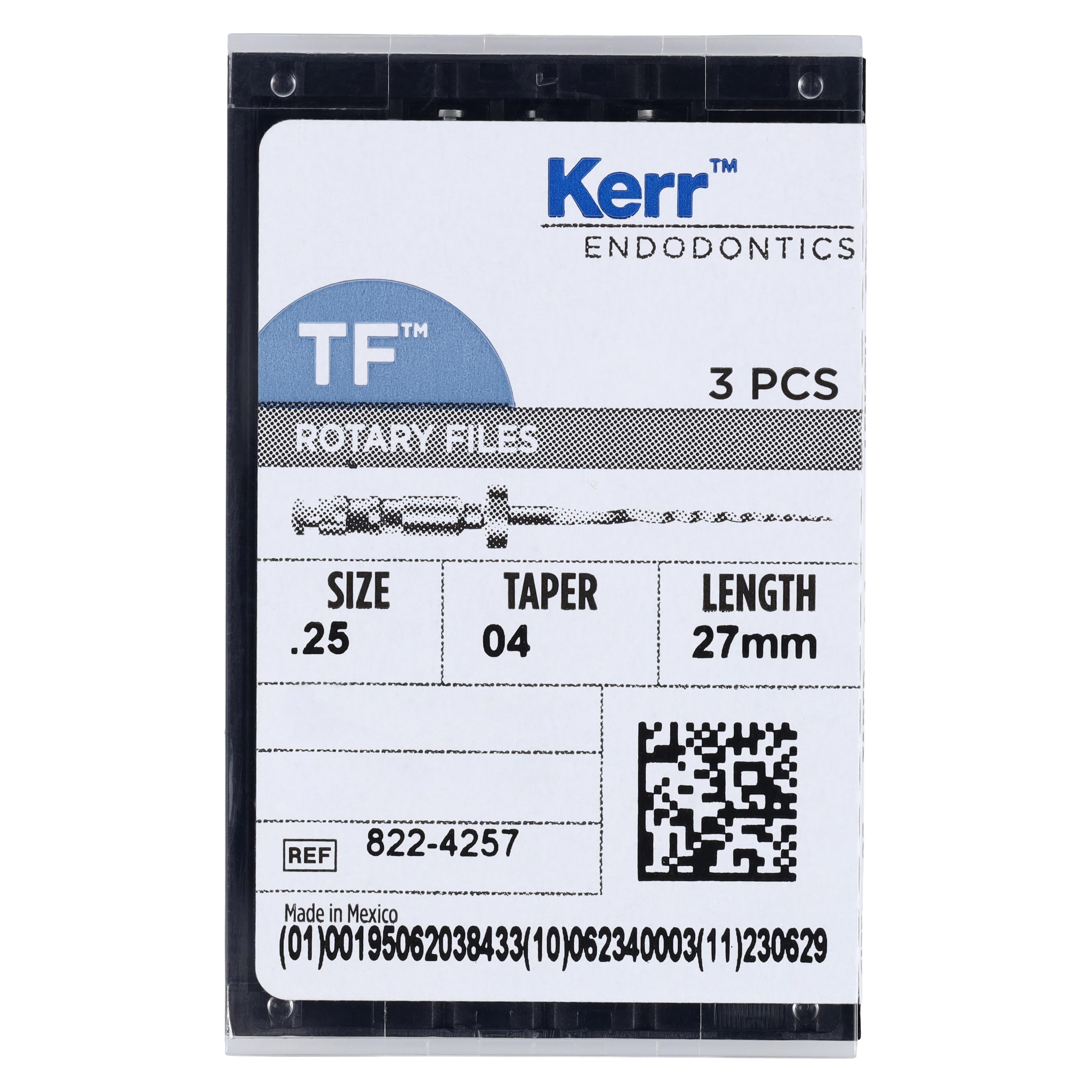 Kerr TF Twisted Files Rotary NiTi File, 27 mm, 0.04 Taper, #25, Red, 3/Pk, 822-4257 thumbnail 6