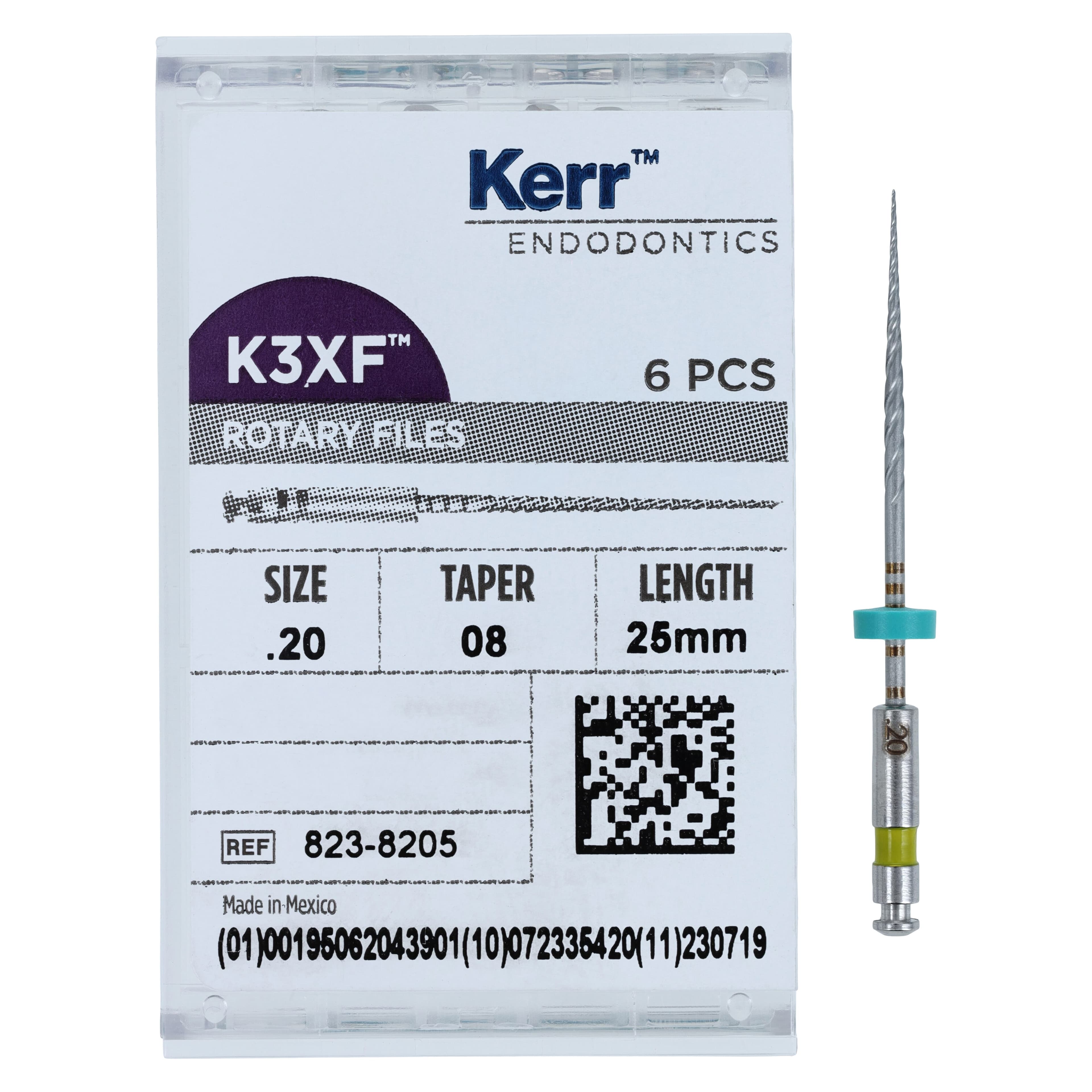 K3XF Nickel Titanium Rotary File, #20, .08 Taper, 25mm, Yellow, 6/Pk, 823-8205 thumbnail 5