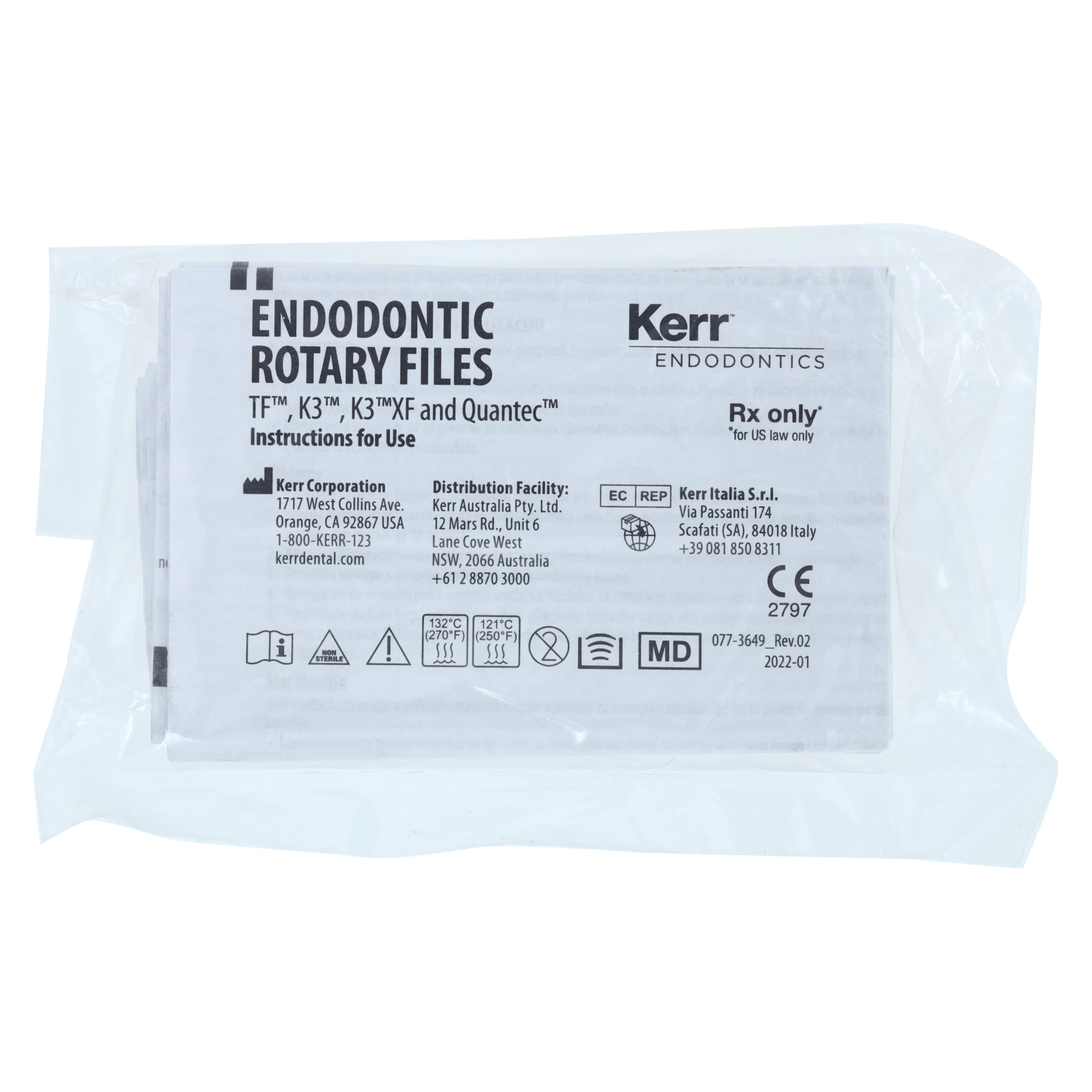 Kerr K3XF Nickel Titanium Rotary File, Size #30, .08 Taper, 30mm, Blue, Pack of 6, 823-8300 thumbnail 2
