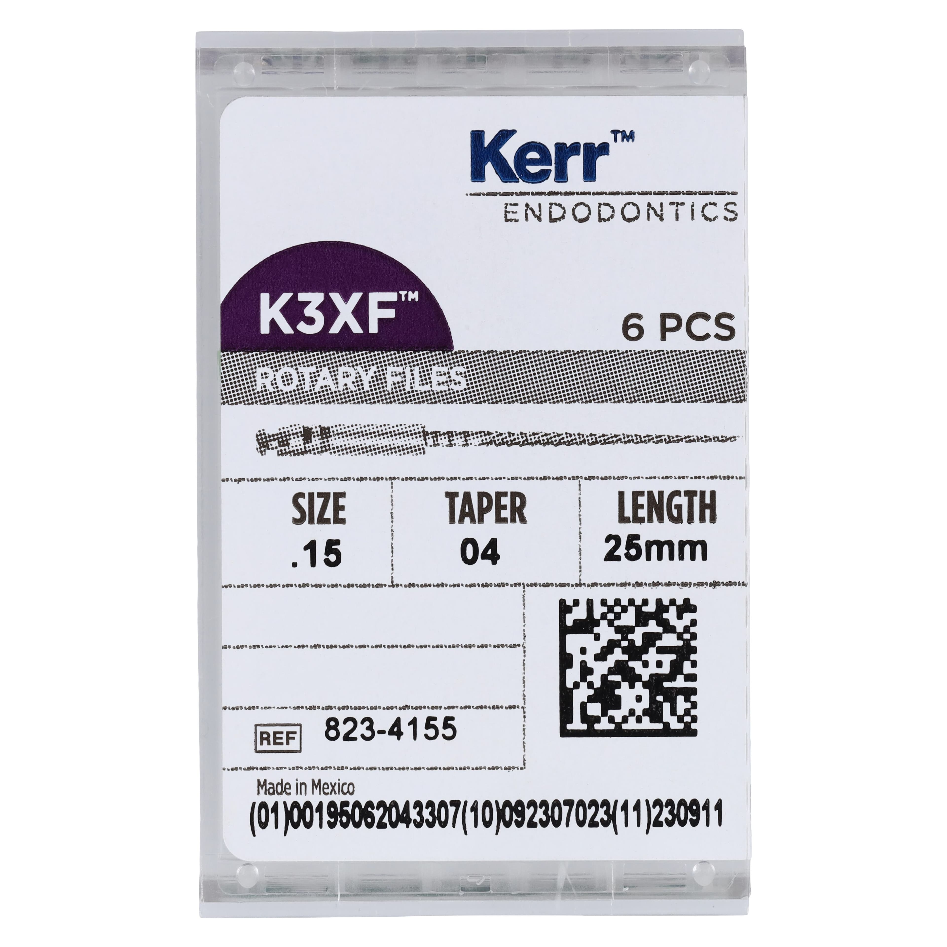 K3XF Nickel-Titanium Rotary File, .04 Taper, #15, White, 25 mm, 6/Pk, 823-4155 thumbnail 6