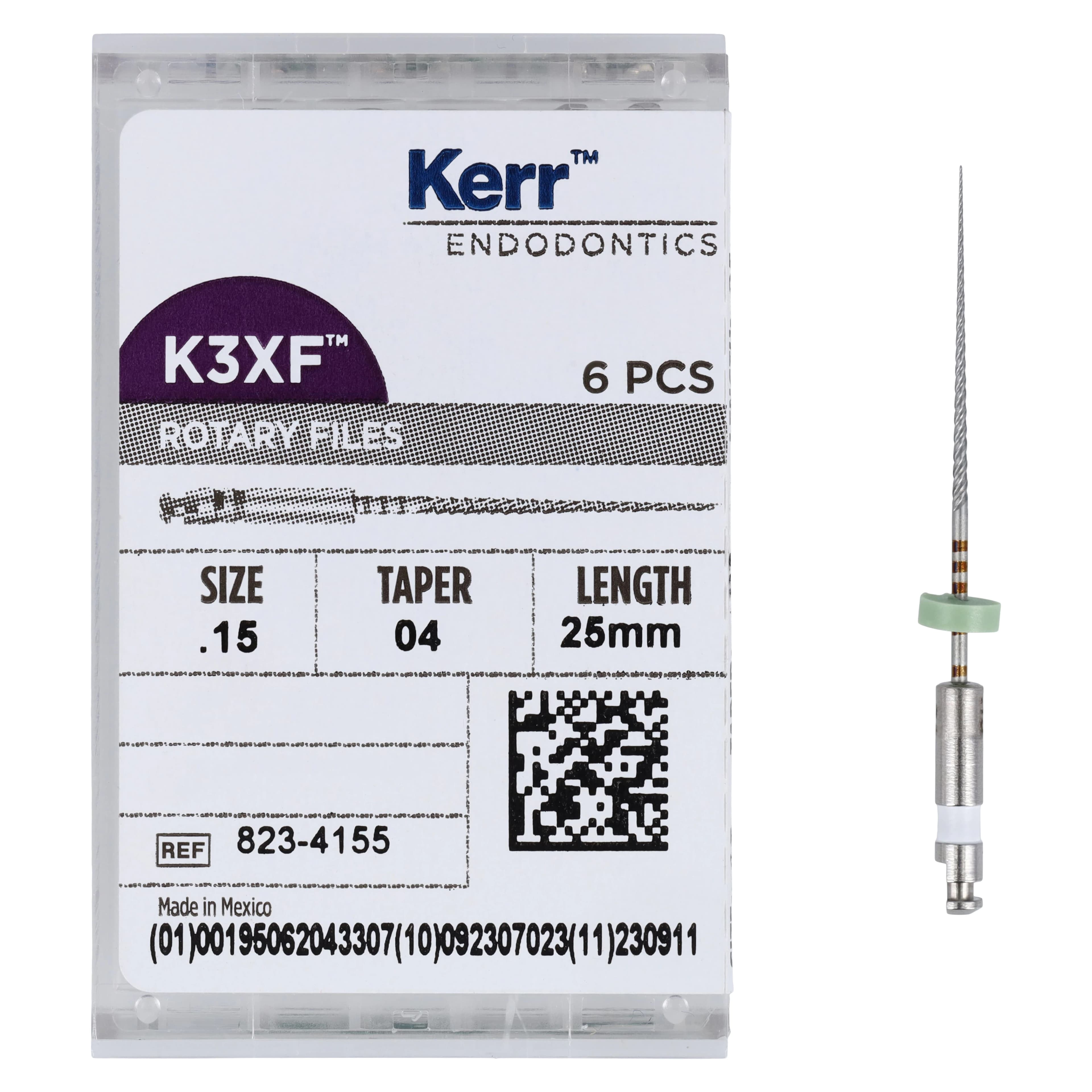 K3XF Nickel-Titanium Rotary File, .04 Taper, #15, White, 25 mm, 6/Pk, 823-4155 thumbnail 5