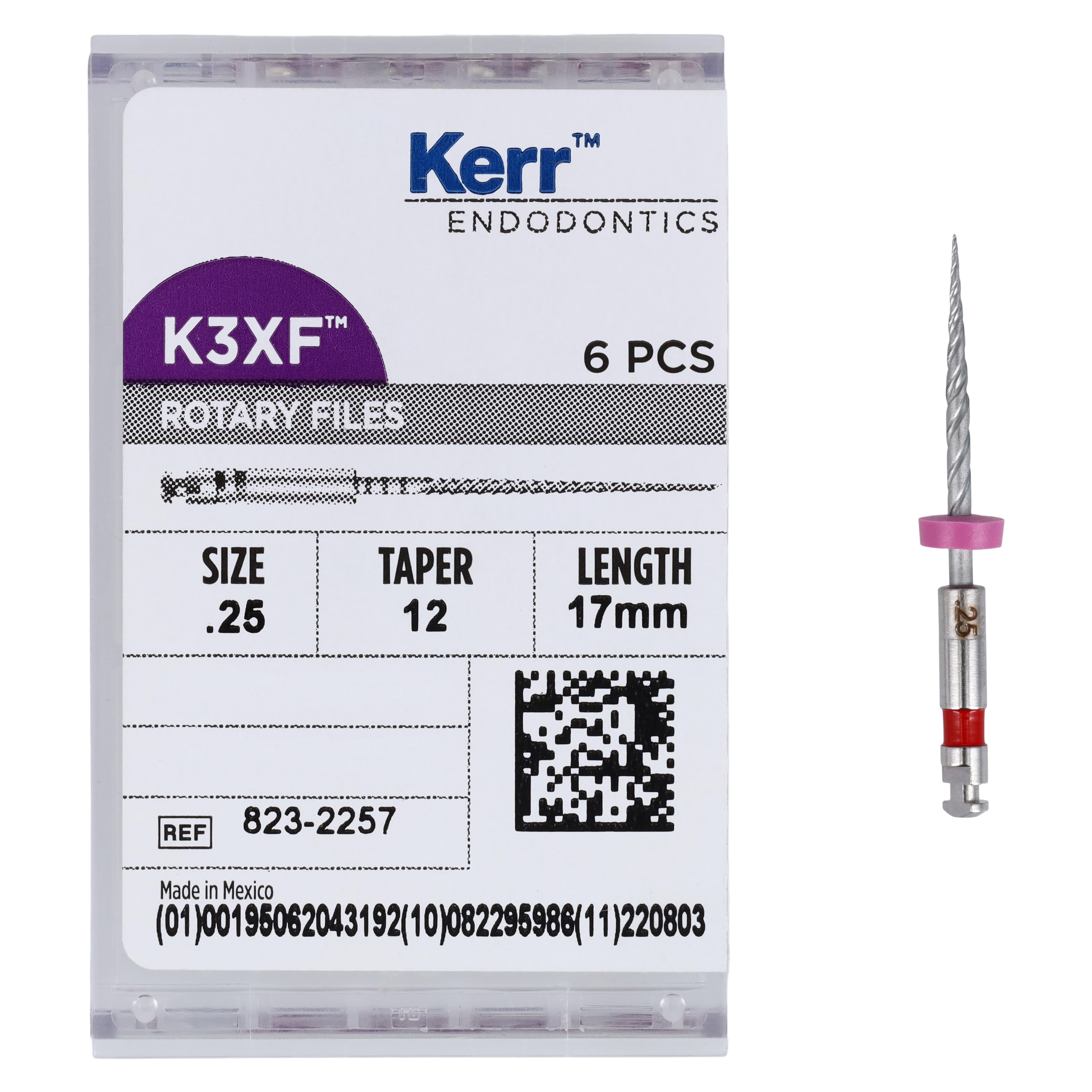 Kerr K3XF Nickel Titanium Rotary File, Size #25, Taper .12, 17mm, Red, Pack of 6, 823-2257 thumbnail 5