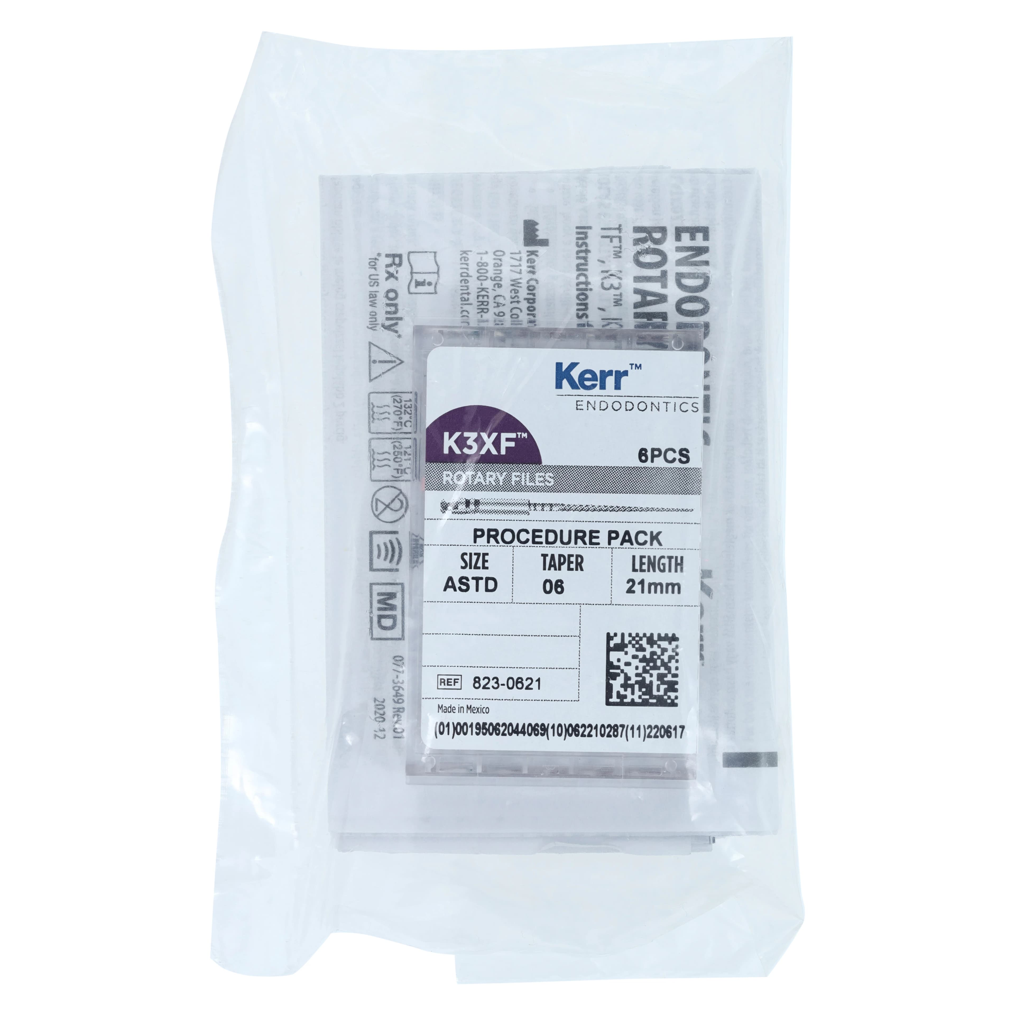 K3 XF NiTi Rotary Files, Taper .06, 21mm Procedure Pack, 6/Pk, 823-0621 - K3&trade;XF NiTi Rotary Files - Taper .06 - 21mm Procedure Pack - Image 1