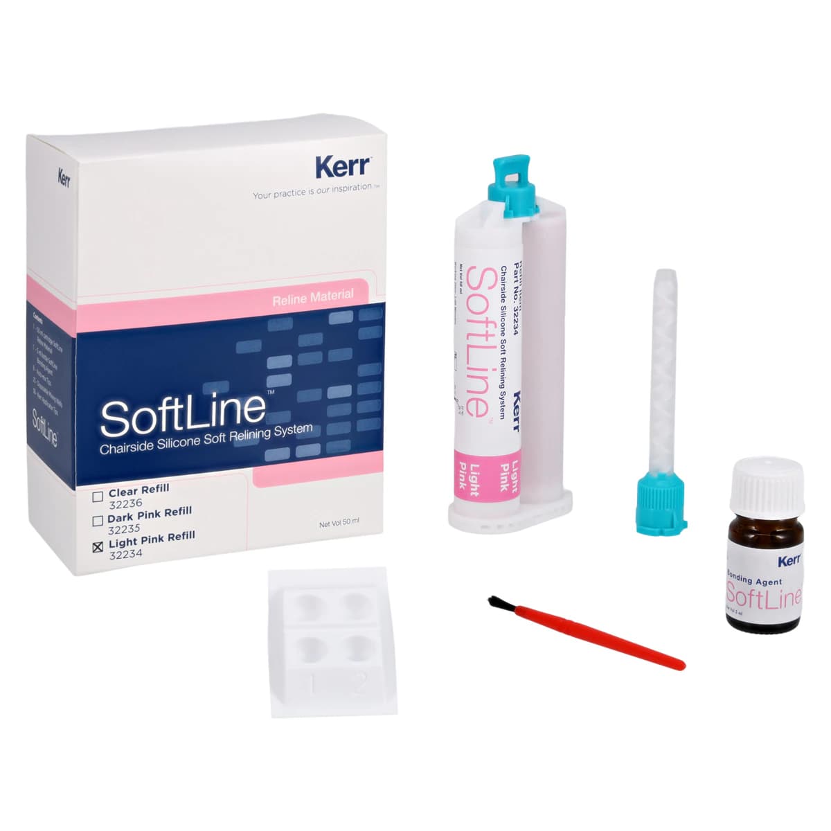 Kerr SoftLine Chairside Silicone Soft Relining Material Refill Kit, Light Pink, 50 ml Cartridge, 32234 - SOFTLINE Light Pink Refill - Image 1