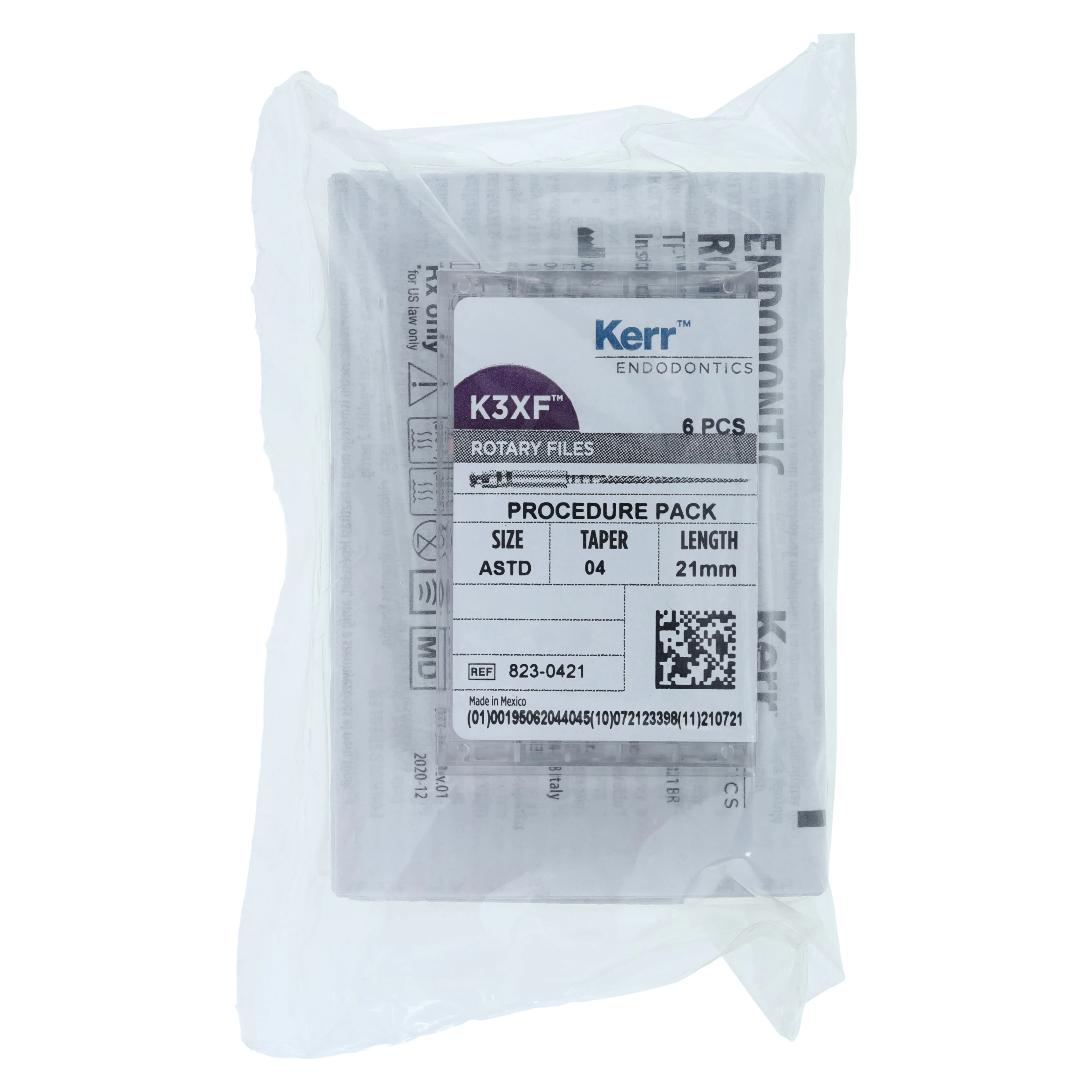 K3 XF NiTi Rotary Files, Taper .04, 21mm Procedure Pack (6 Files, Assorted Sizes 25-40), Kerr #823-0421 - K3&trade;XF NiTi Rotary Files - Taper .04 - 21mm Procedure Pack - Image 1