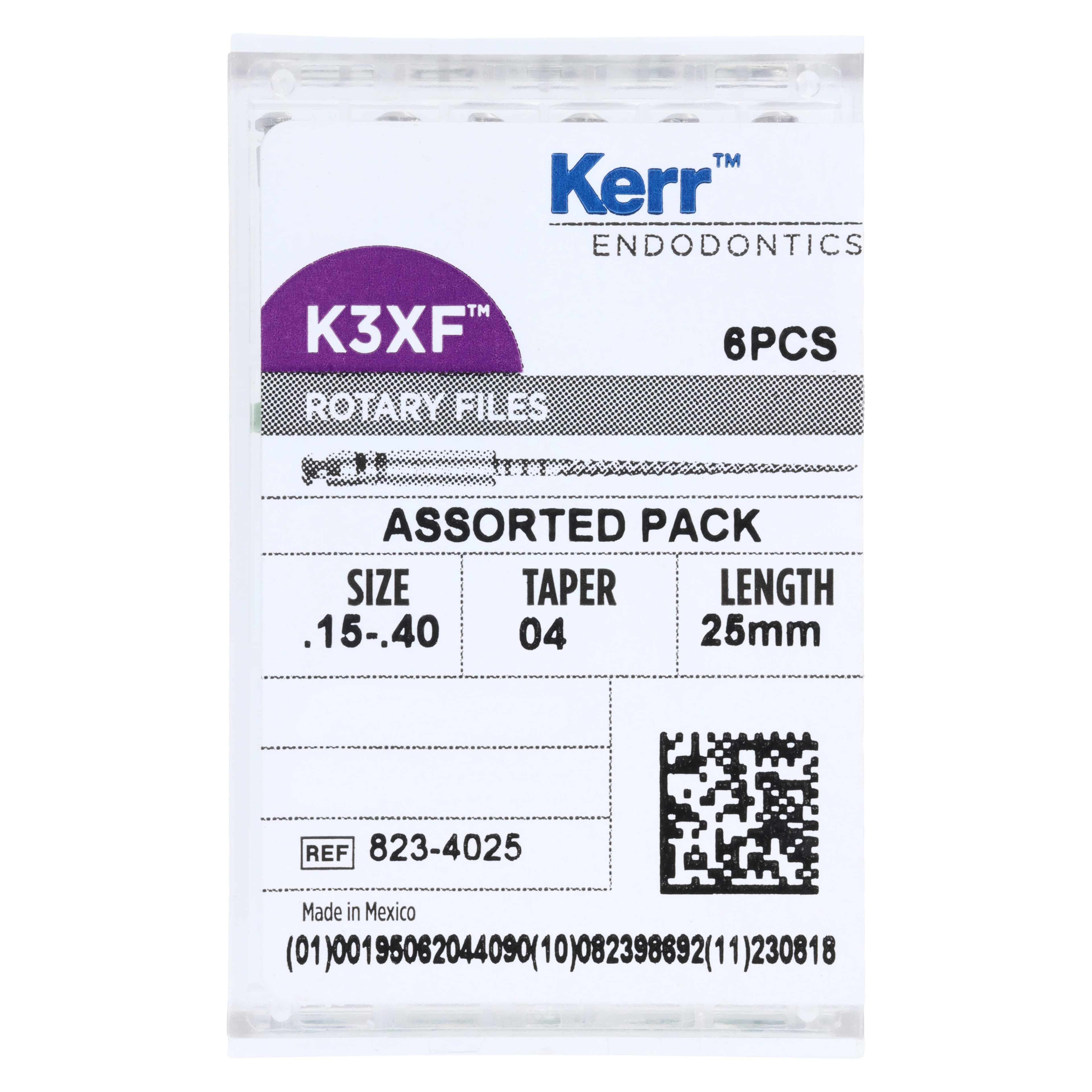 K3XF Nickel-Titanium Rotary Files, 25 mm, .04 Taper, Assorted #15-40, 6/Pk, 823-4025 thumbnail 5