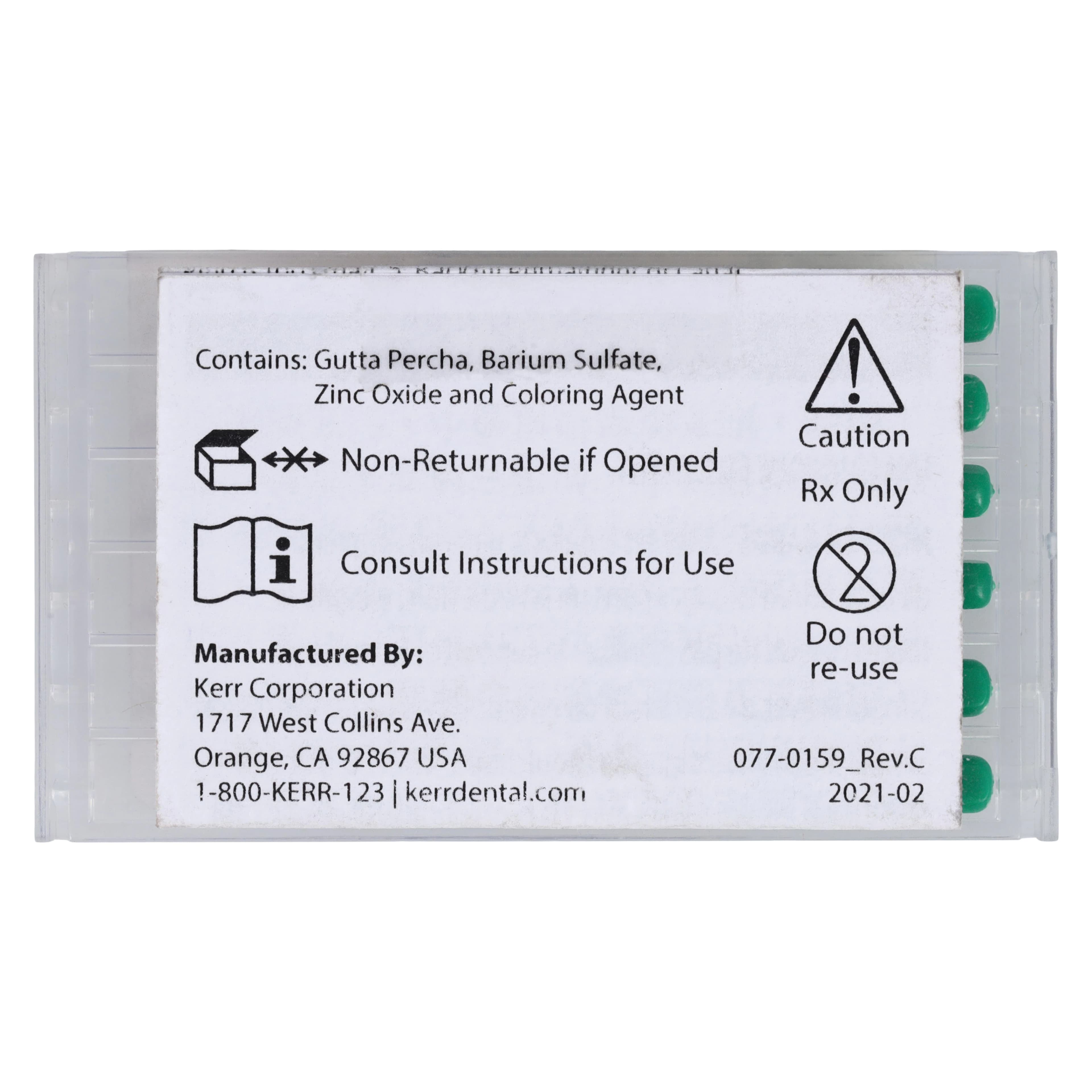 Kerr SimpliFill Apical Gutta Percha Obturators, Size 70, 25 mm, Green, 6/Pkg, 972-7025 thumbnail 2