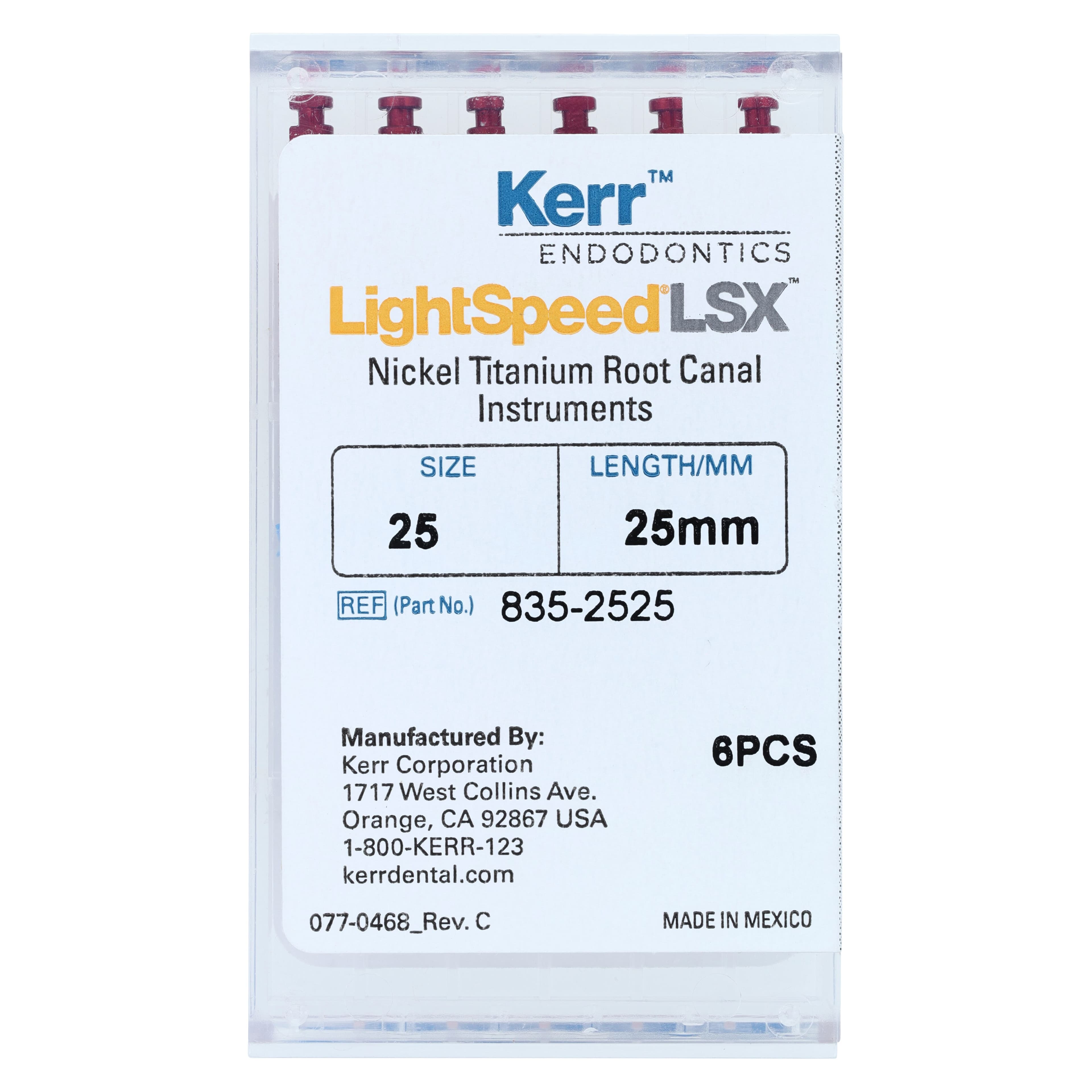 Kerr LightSpeed LSX Rotary File, Size #25, 25mm, 6/Pkg, LX25025, 835-2525 - #25 LightSpeed LSX 25mm Pack of 6 - Image 1