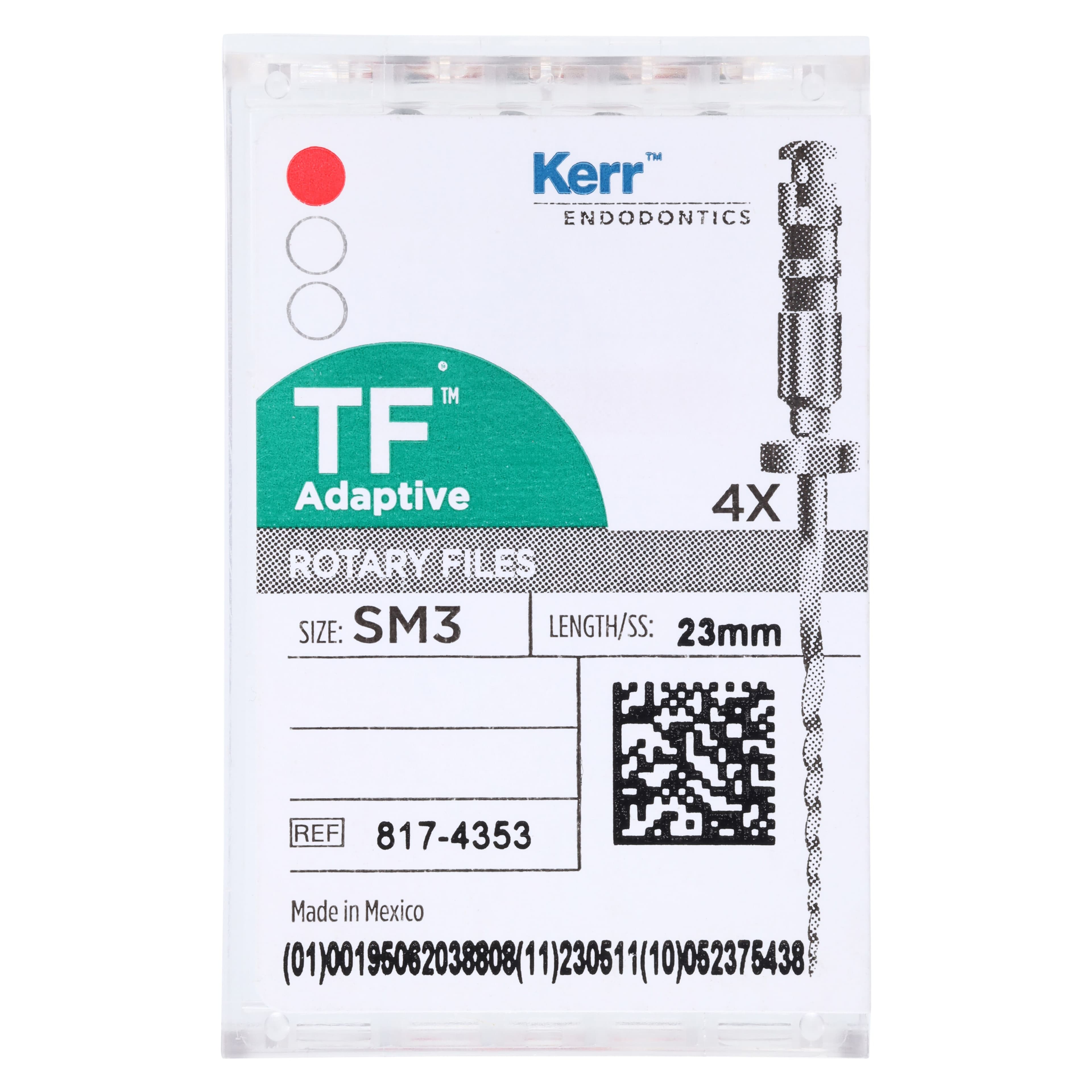 Kerr TF Adaptive Nickel-Titanium Rotary Files, SM3, 23 mm, Red, 4/Pk, 817-4353 thumbnail 6