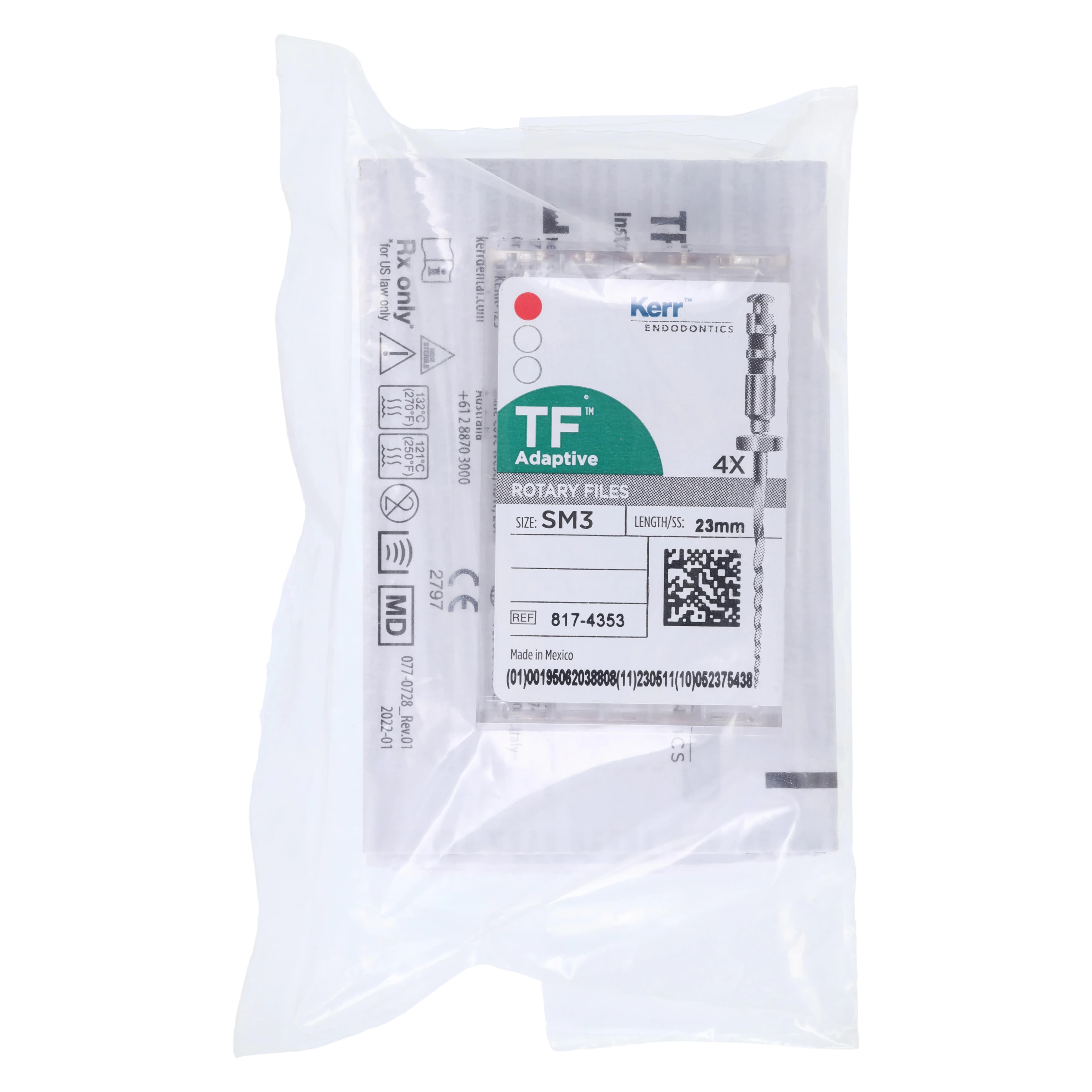 Kerr TF Adaptive Nickel-Titanium Rotary Files, SM3, 23 mm, Red, 4/Pk, 817-4353 thumbnail 7