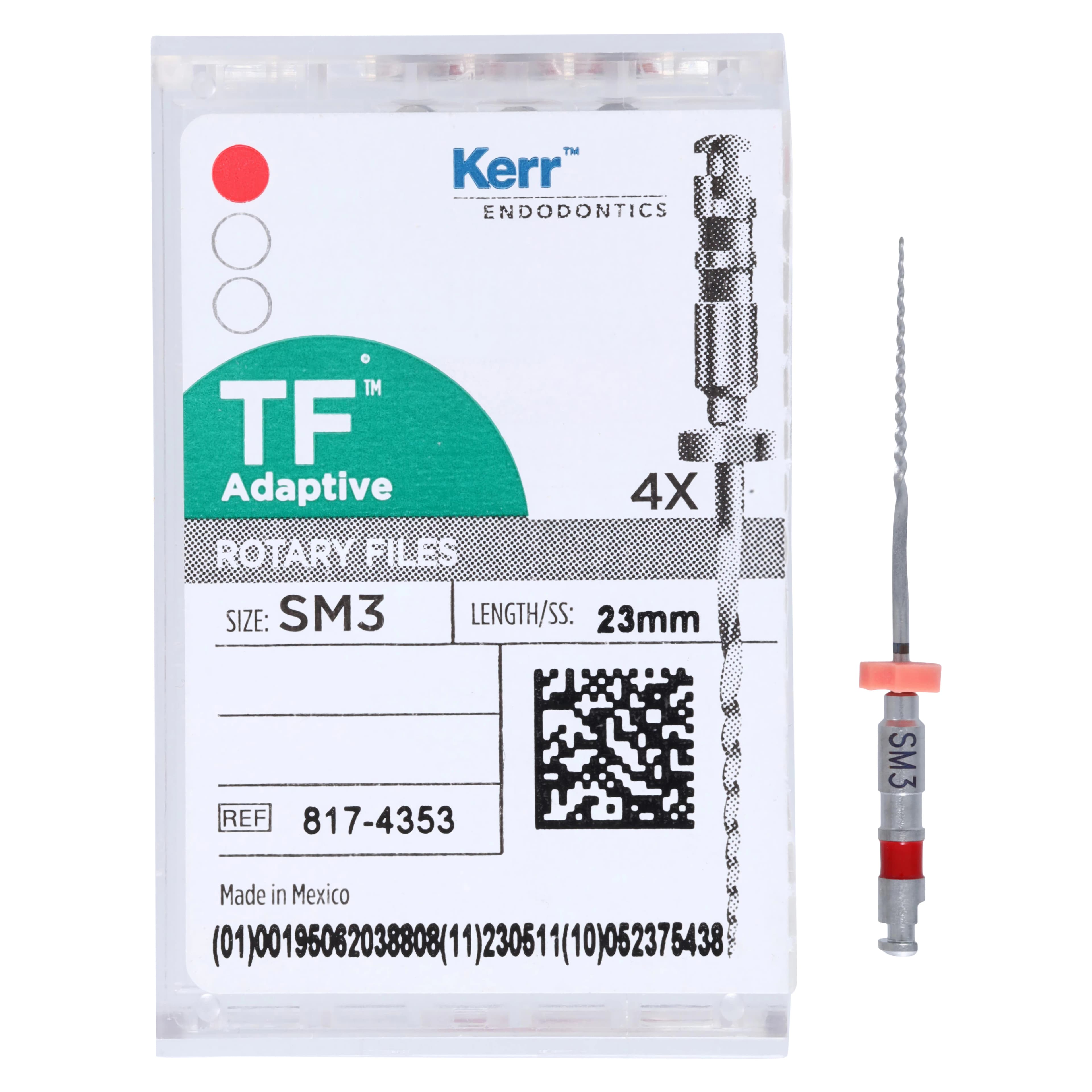 Kerr TF Adaptive Nickel-Titanium Rotary Files, SM3, 23 mm, Red, 4/Pk, 817-4353 thumbnail 5